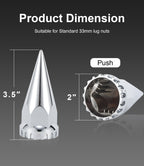 Chrome Spiked Push-On Lug Nut Covers – 33 mm – 20 / 40 Pack (HBC03)