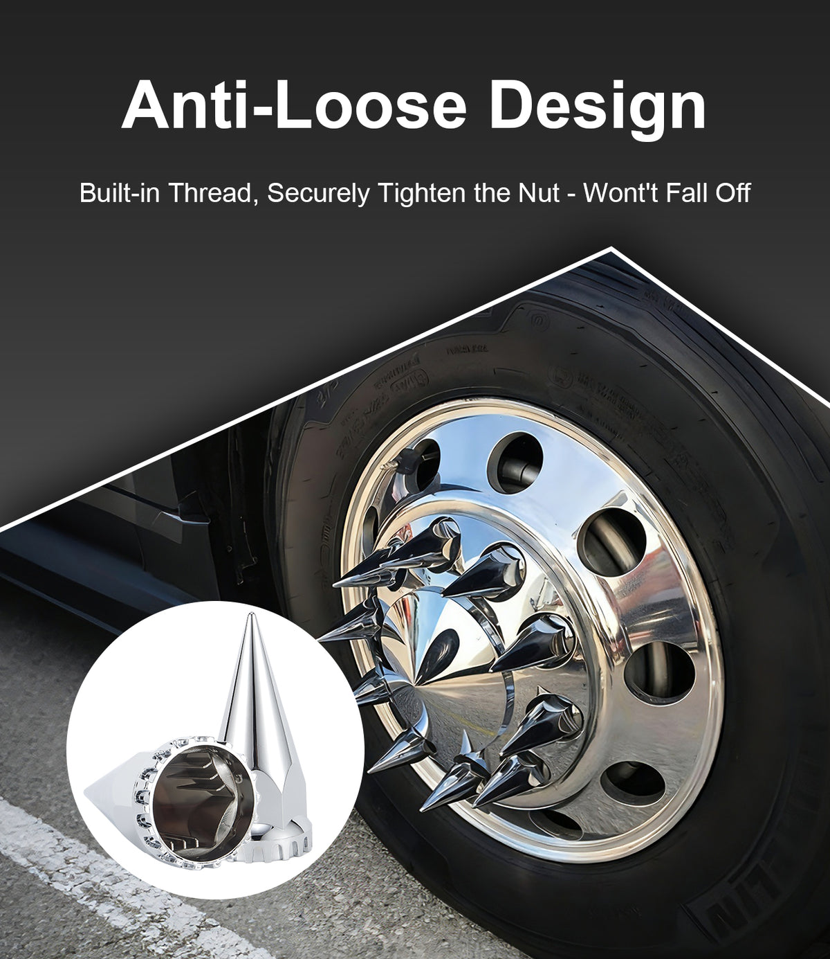 Chrome Spiked Push-On Lug Nut Covers – 33 mm – 20 / 40 Pack (HBC03)