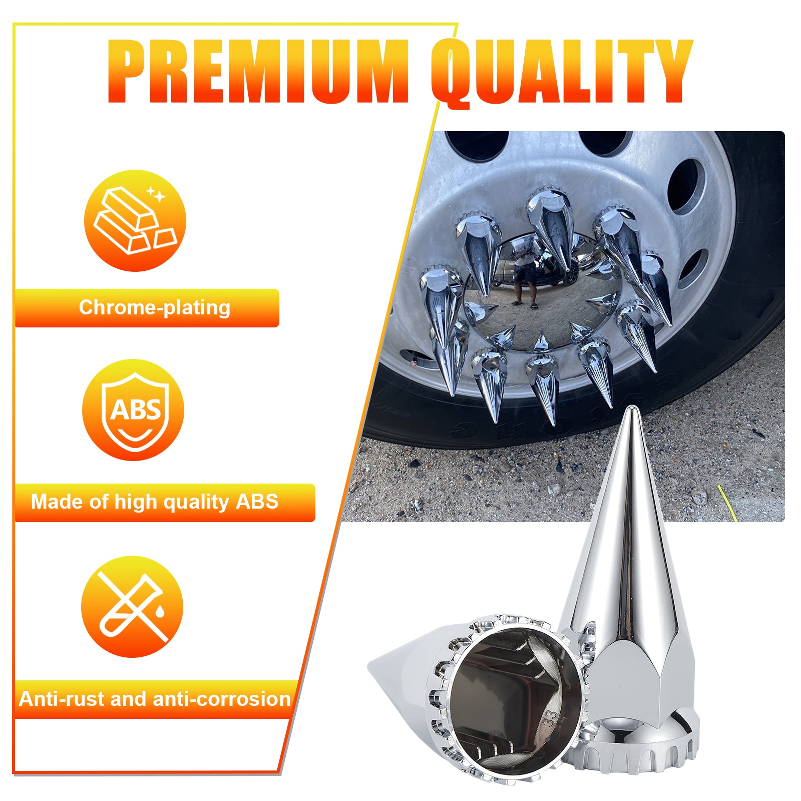 Chrome Spiked Push-On Lug Nut Covers – 33 mm – 60 Pack (HBC03)