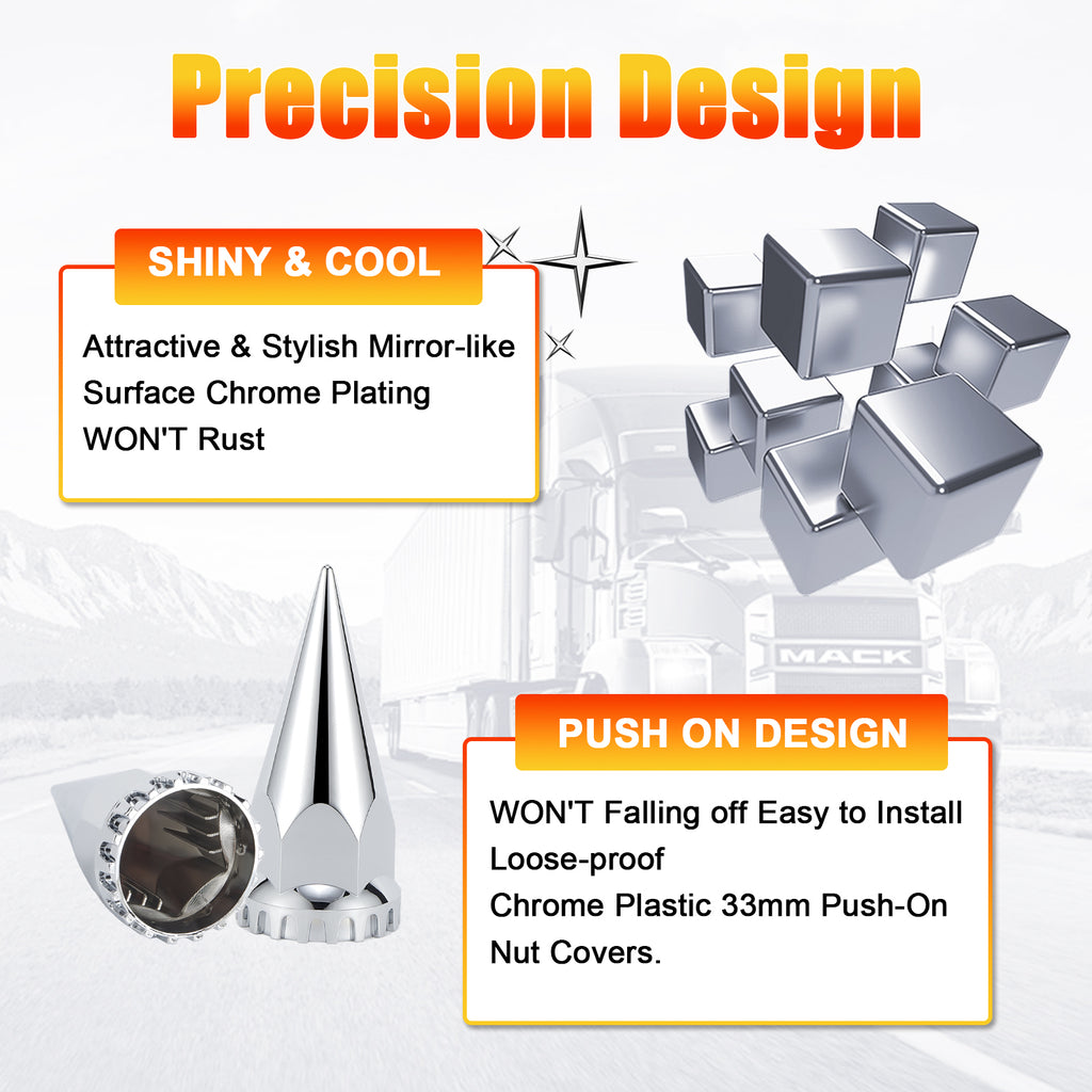 Chrome Spiked Push-On Lug Nut Covers – 33 mm – 20 / 40 Pack (HBC03)