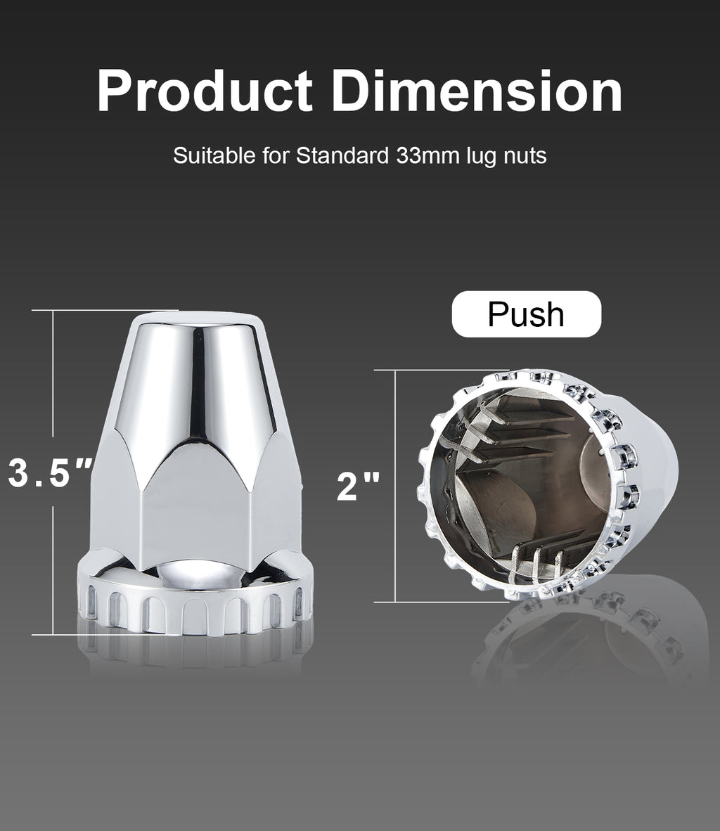Chrome Tapered-Cone Push-On Lug Nut Covers – 33 mm – 20 / 40 Pack (HBC04 Push)