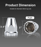 Chrome Tapered-Cone Push-On Lug Nut Covers – 33 mm – 20 / 40 Pack (HBC04 Push)