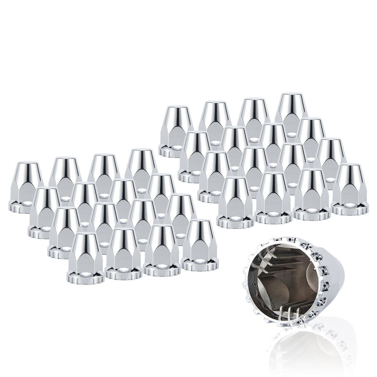 Chrome Tapered-Cone Push-On Lug Nut Covers – 33 mm – 20 / 40 Pack (HBC04 Push)