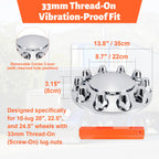 Chrome Thread-On Front Axle Hub Cover – 33 mm, 10-Lug (PL-04 SCREW-FT)