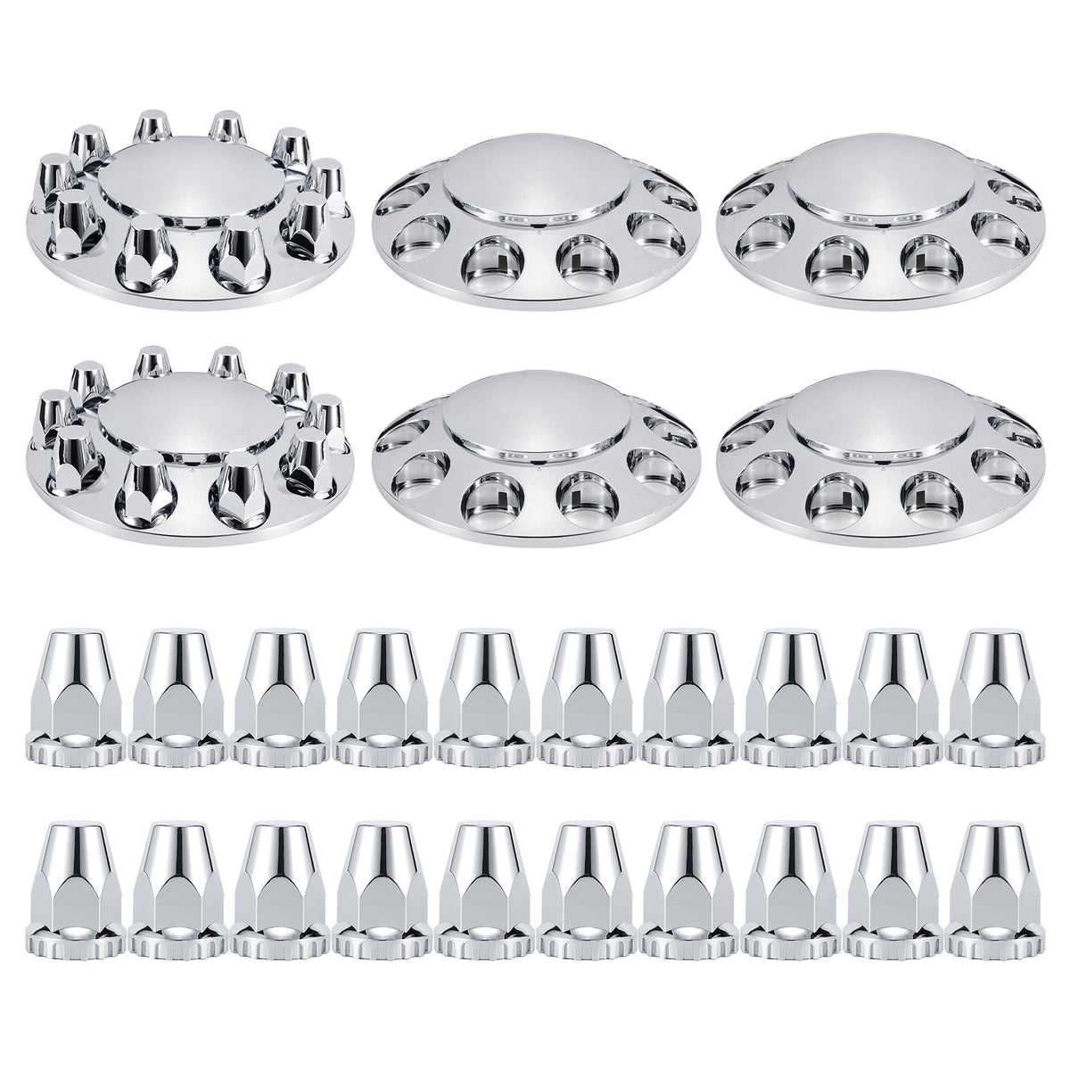 Chrome Thread-On Complete Wheel Hub Cover Kit – 33 mm, 10-Lug (PL-04 SCREW-WH)