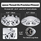 Chrome Thread-On Complete Wheel Hub Cover Kit – 33 mm, 10-Lug (PL-04 SCREW-WH)