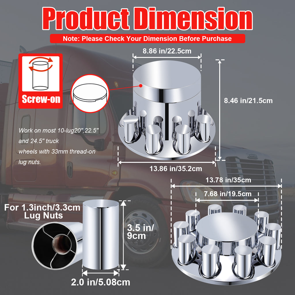 Chrome Smooth-Dome Screw-On Complete Wheel Hub Cover Kit – 33 mm (PL-05 SCREW-WH)
