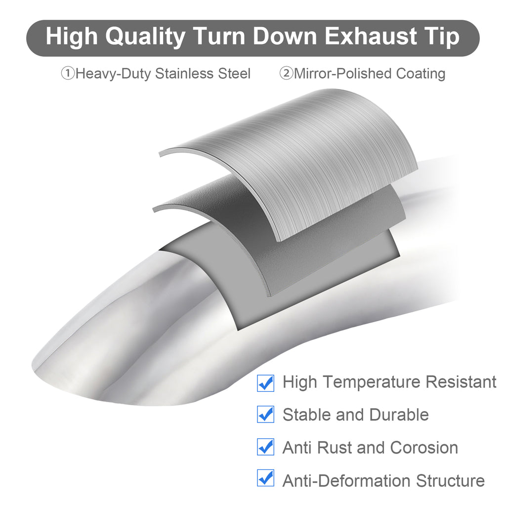 Chrome Turn-Down Exhaust Tip – 12" – 2.5", 3", 3.5", 4" – Stainless or Black
