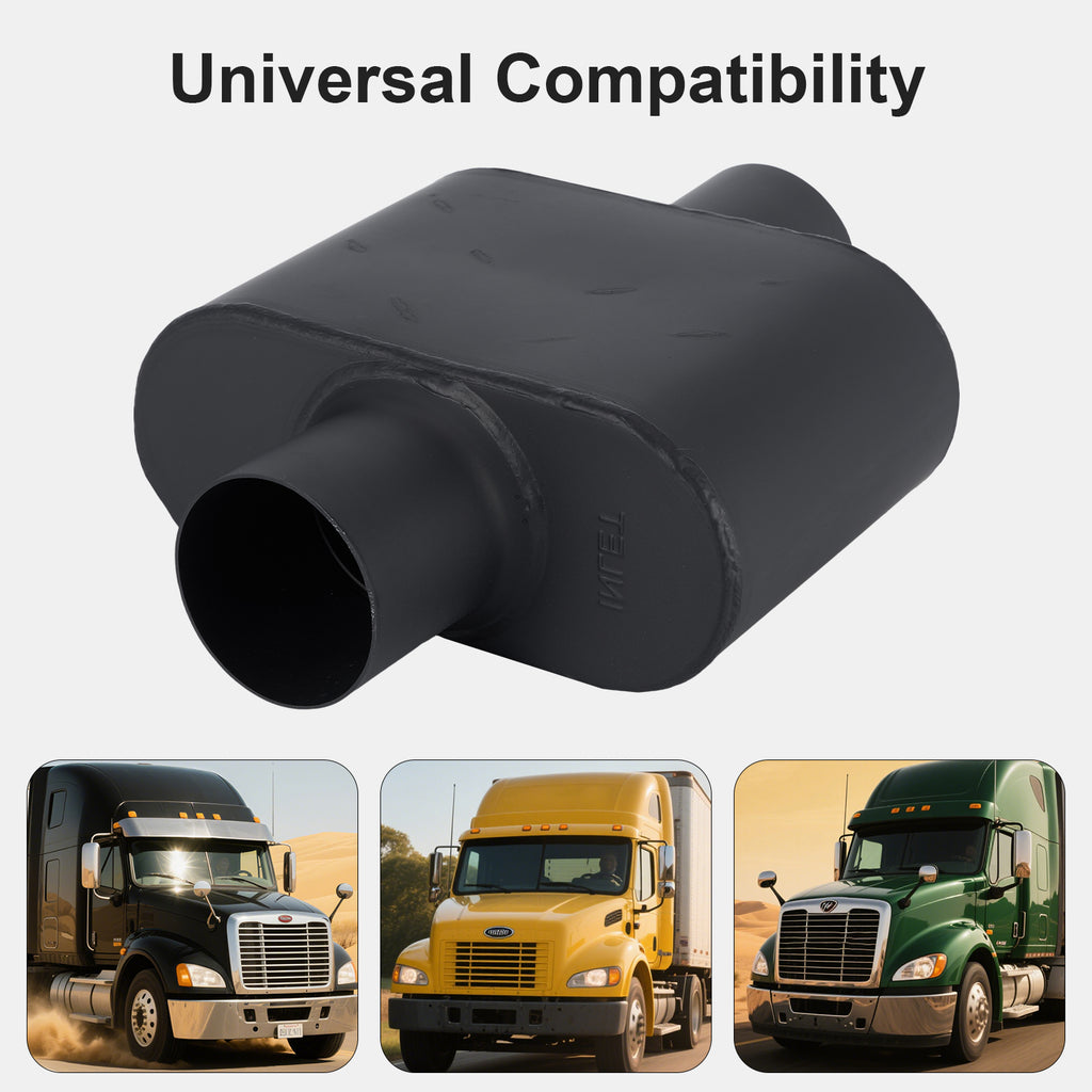 Chambered Muffler – Compact Body, Center-In / Center-Out – 2", 2.25", 2.5", 3" – Stainless / Black (A Series)