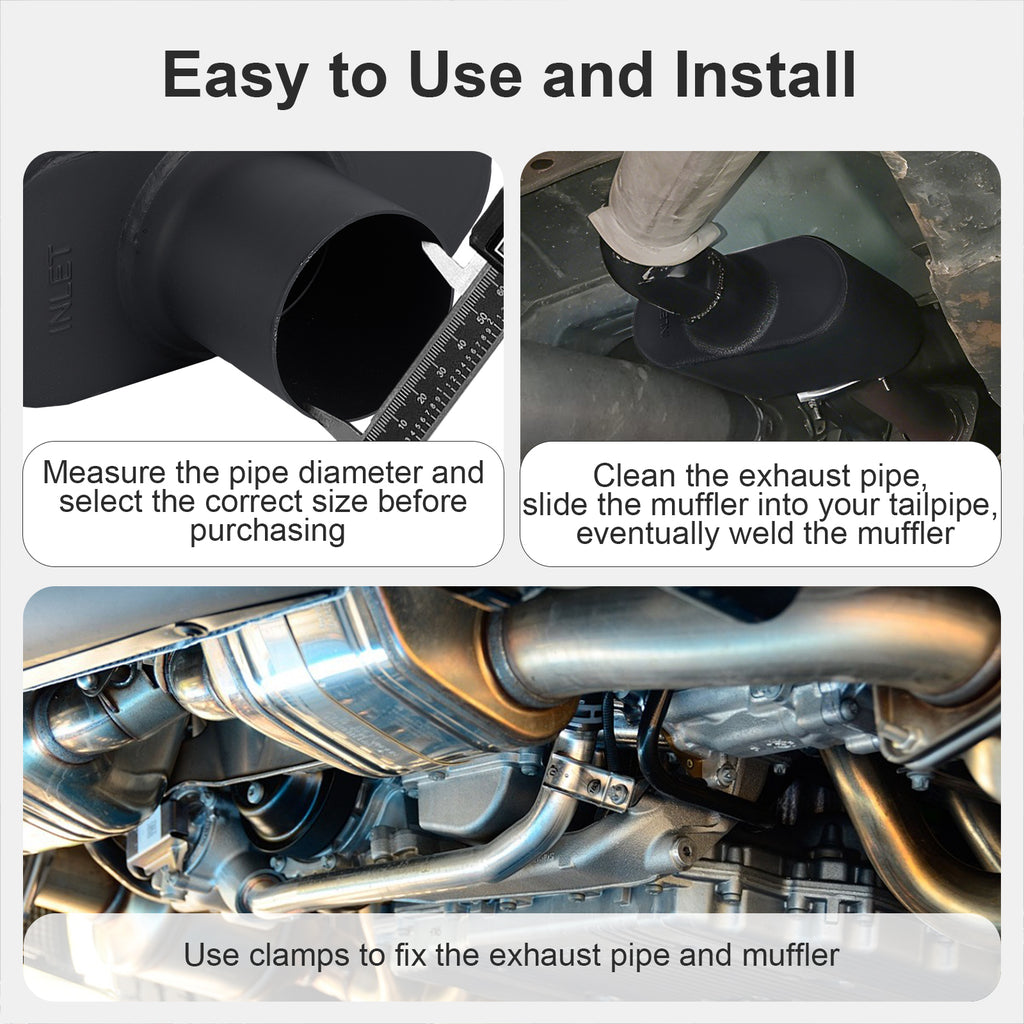 Chambered Muffler – Compact Body, Center-In / Center-Out – 2", 2.25", 2.5", 3" – Stainless / Black (A Series)