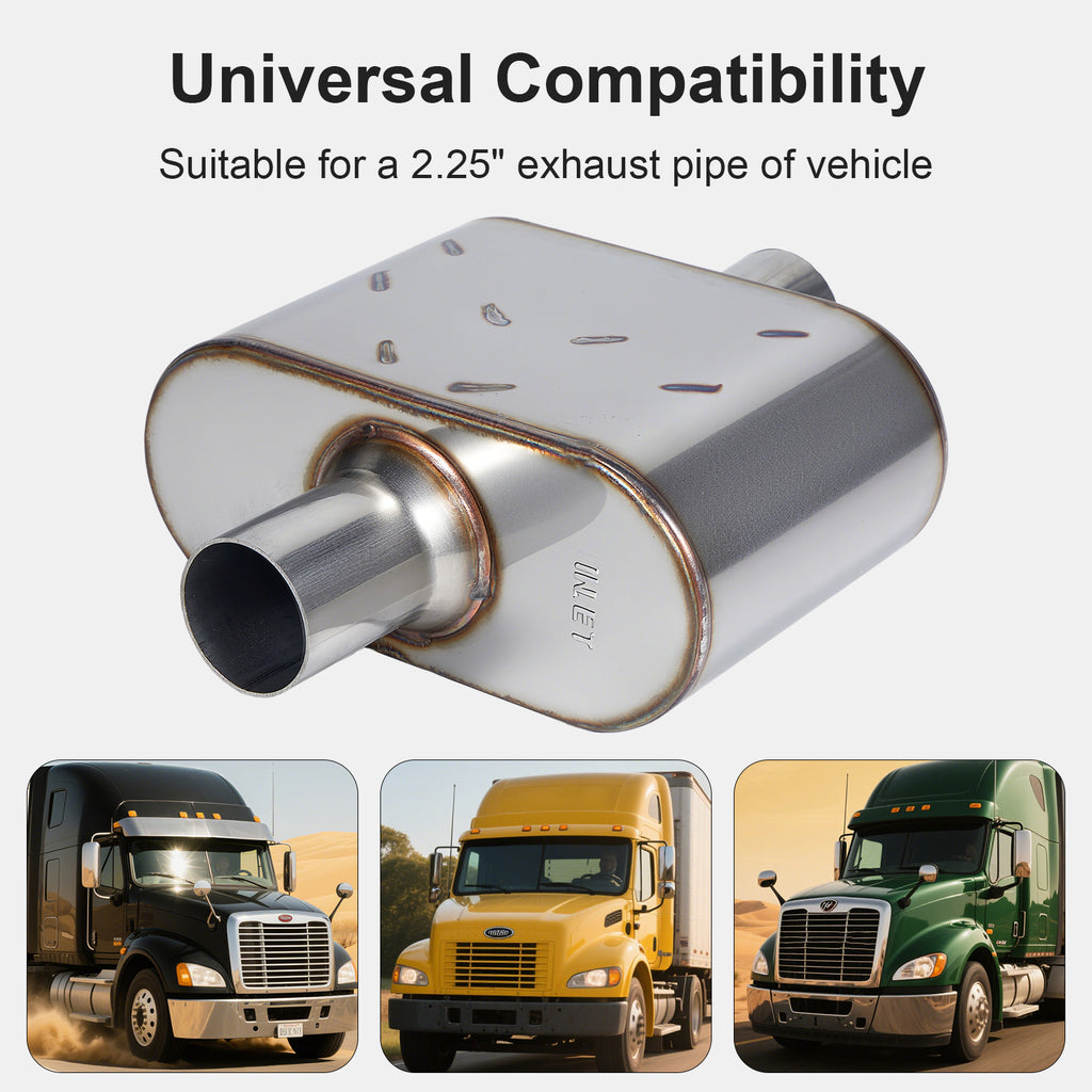 Chambered Muffler – Compact Body, Center-In / Center-Out – 2", 2.25", 2.5", 3" – Stainless / Black (A Series)