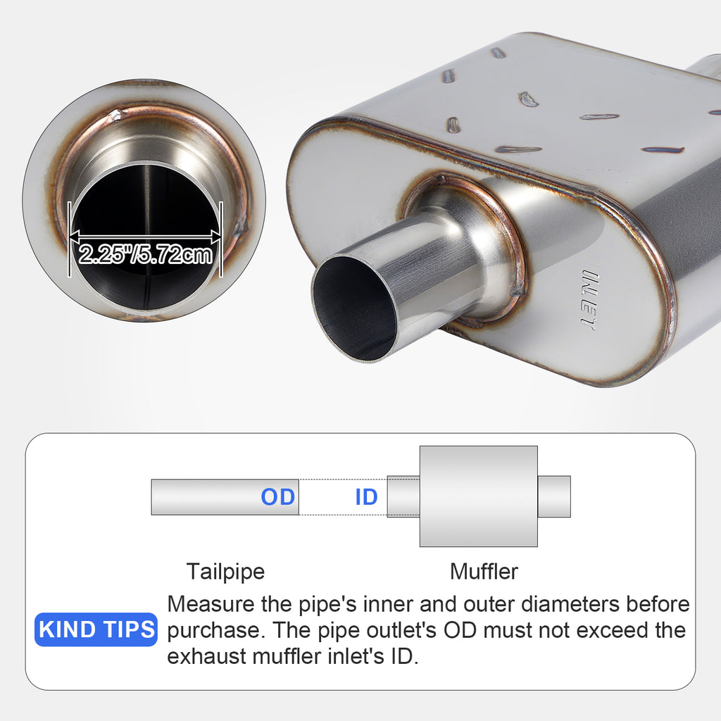 Chambered Muffler – Compact Body, Center-In / Center-Out – 2", 2.25", 2.5", 3" – Stainless / Black (A Series)