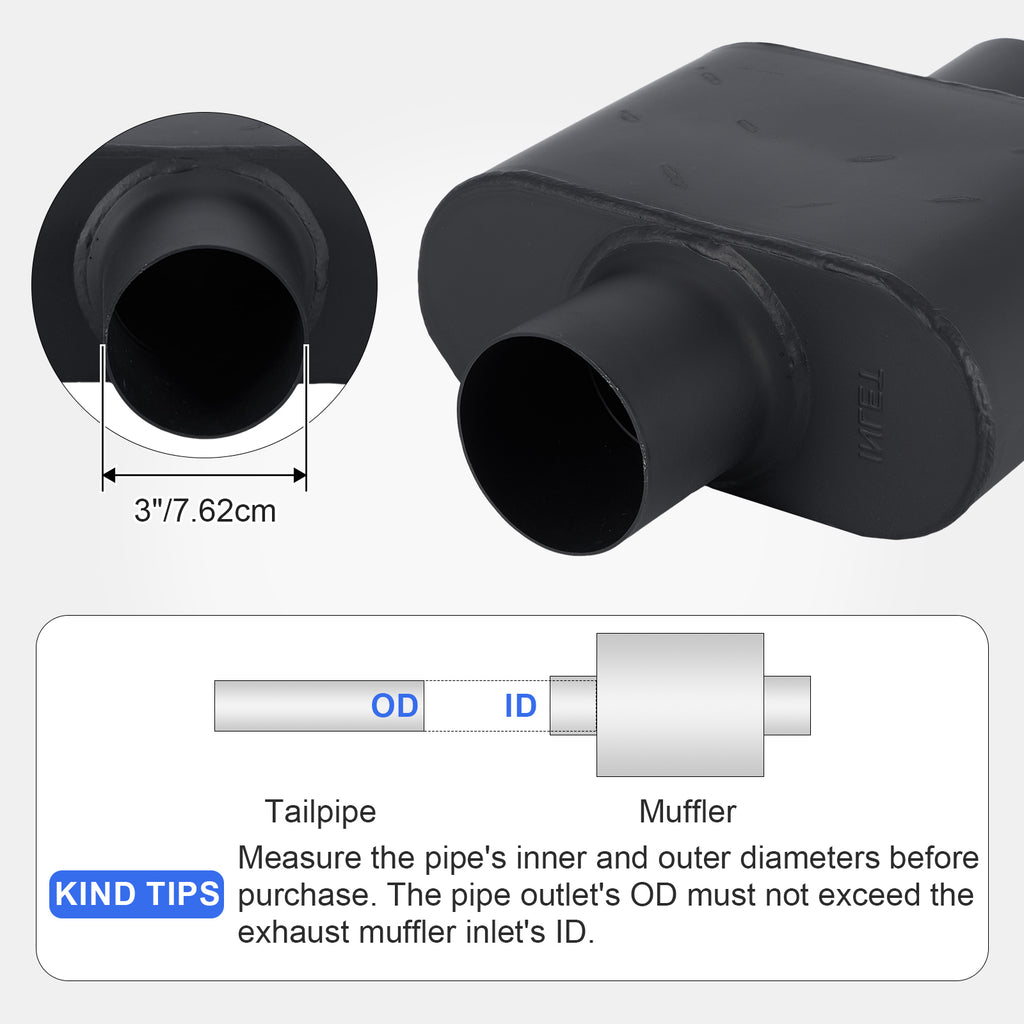 Chambered Muffler – Compact Body, Center-In / Center-Out – 2", 2.25", 2.5", 3" – Stainless / Black (A Series)