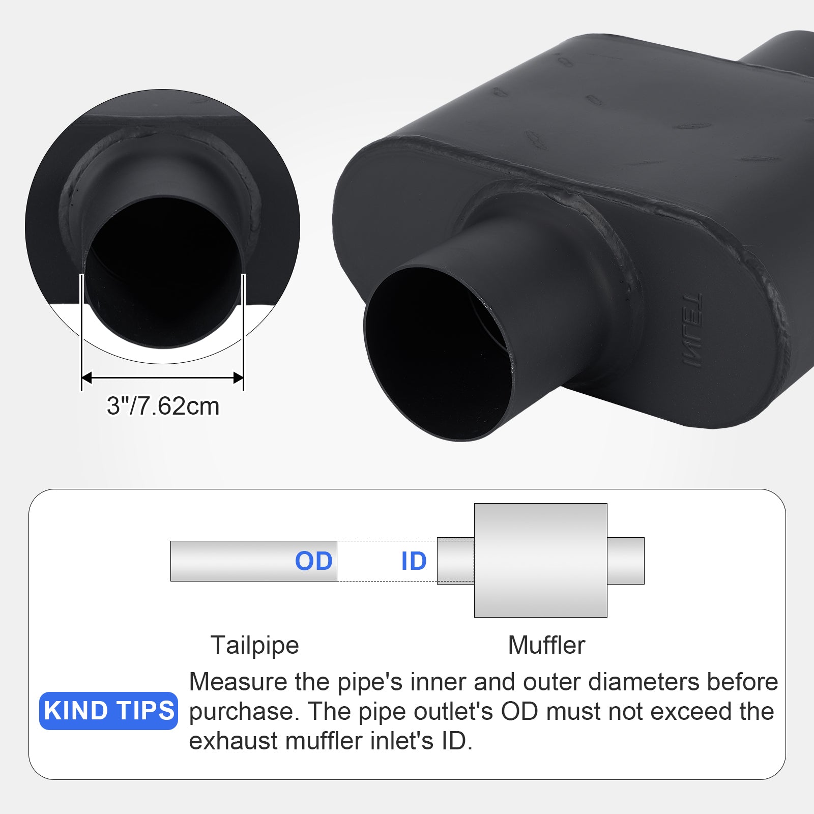 Chambered Muffler – Compact Body, Center-In / Center-Out – 2", 2.25", 2.5", 3" – Stainless / Black (A Series)