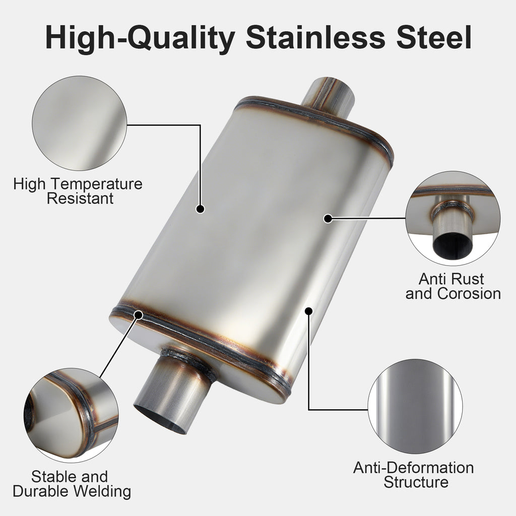 Chambered Muffler – Center-In / Center-Out – 2", 2.25", 2.5", 3" (C Series)