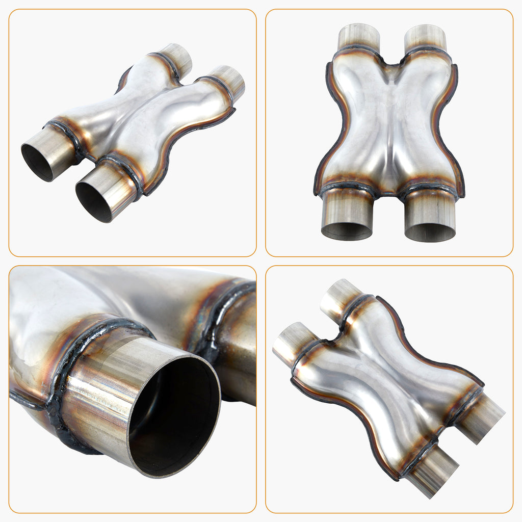Stainless X-Pipe Crossover – Dual Inlet / Dual Outlet – 2.25", 2.5", 3"