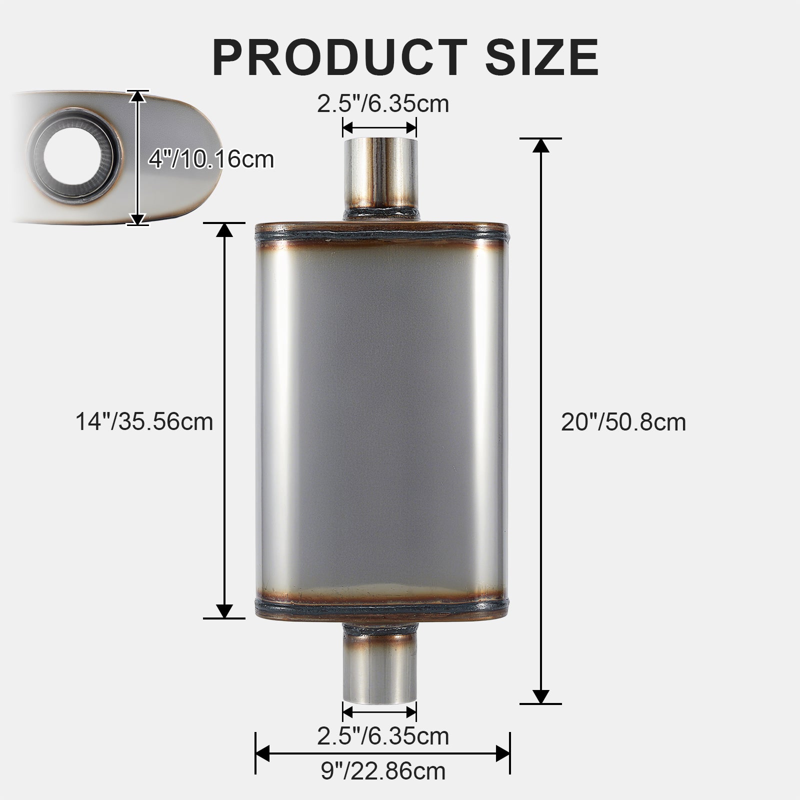 Chambered Muffler – Center-In / Center-Out – 2", 2.25", 2.5", 3" (C Series)