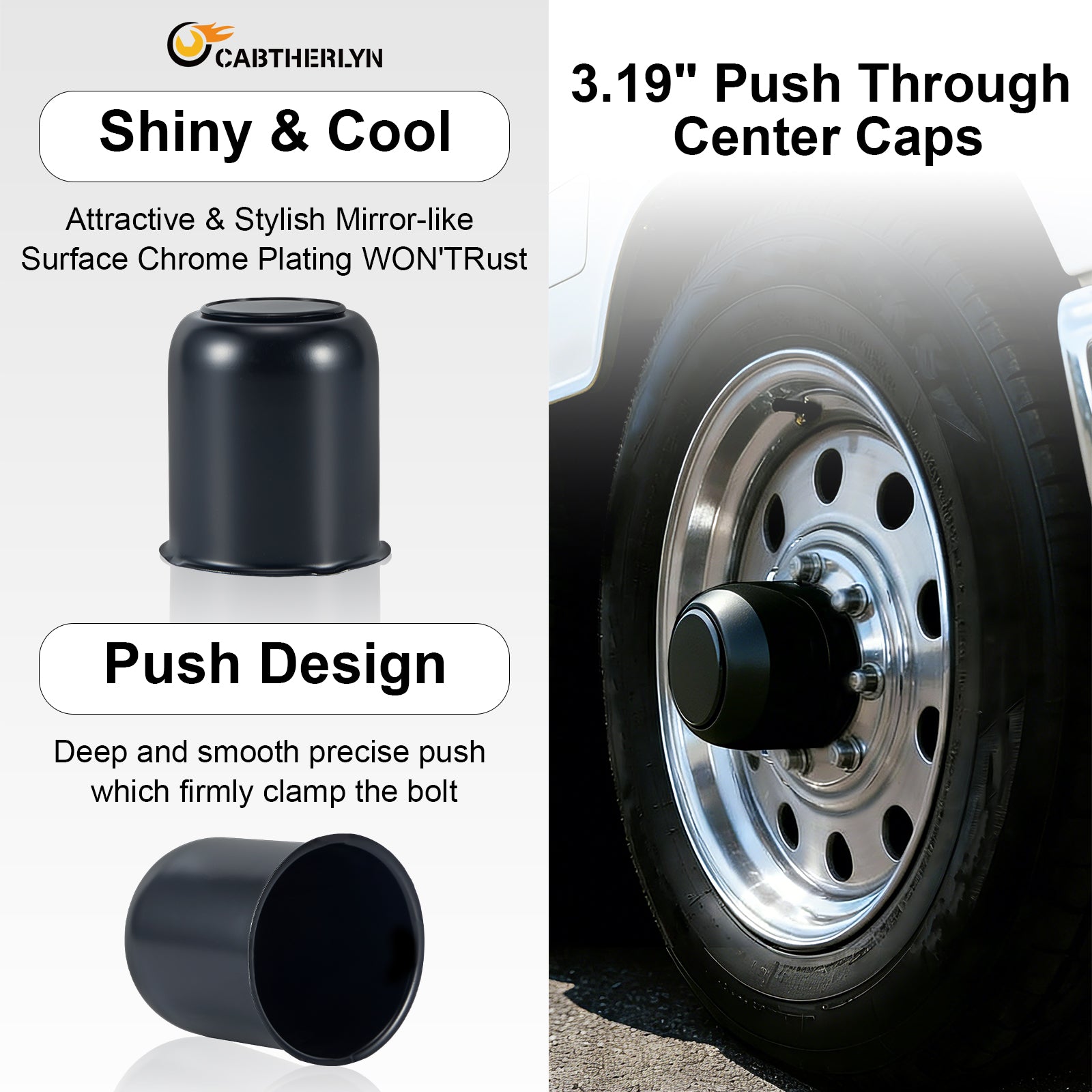 Matte Black Lug Nut Cover – Squat Dome – 3.62" × 3.19" (LT7 BK)
