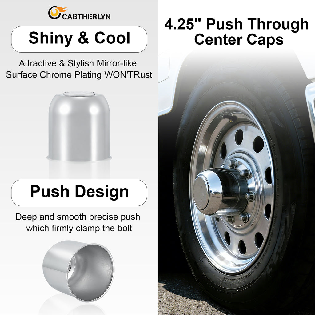 Lug Nut Cover – Dome Cylinder – 4.29" × 4.25" – Stainless / Black (LT8)