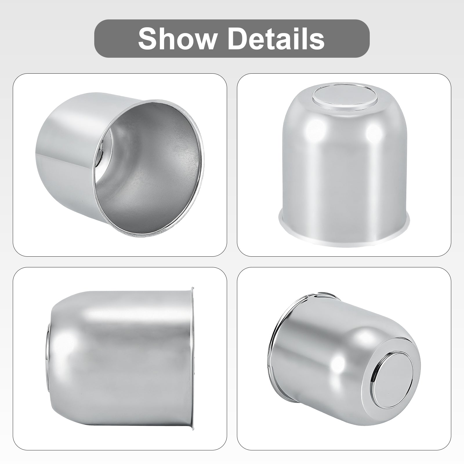 Lug Nut Cover – Dome Cylinder – 4.29" × 4.25" – Stainless / Black (LT8)