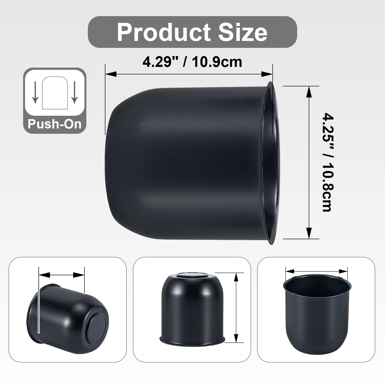 Lug Nut Cover – Dome Cylinder – 4.29" × 4.25" – Stainless / Black (LT8)