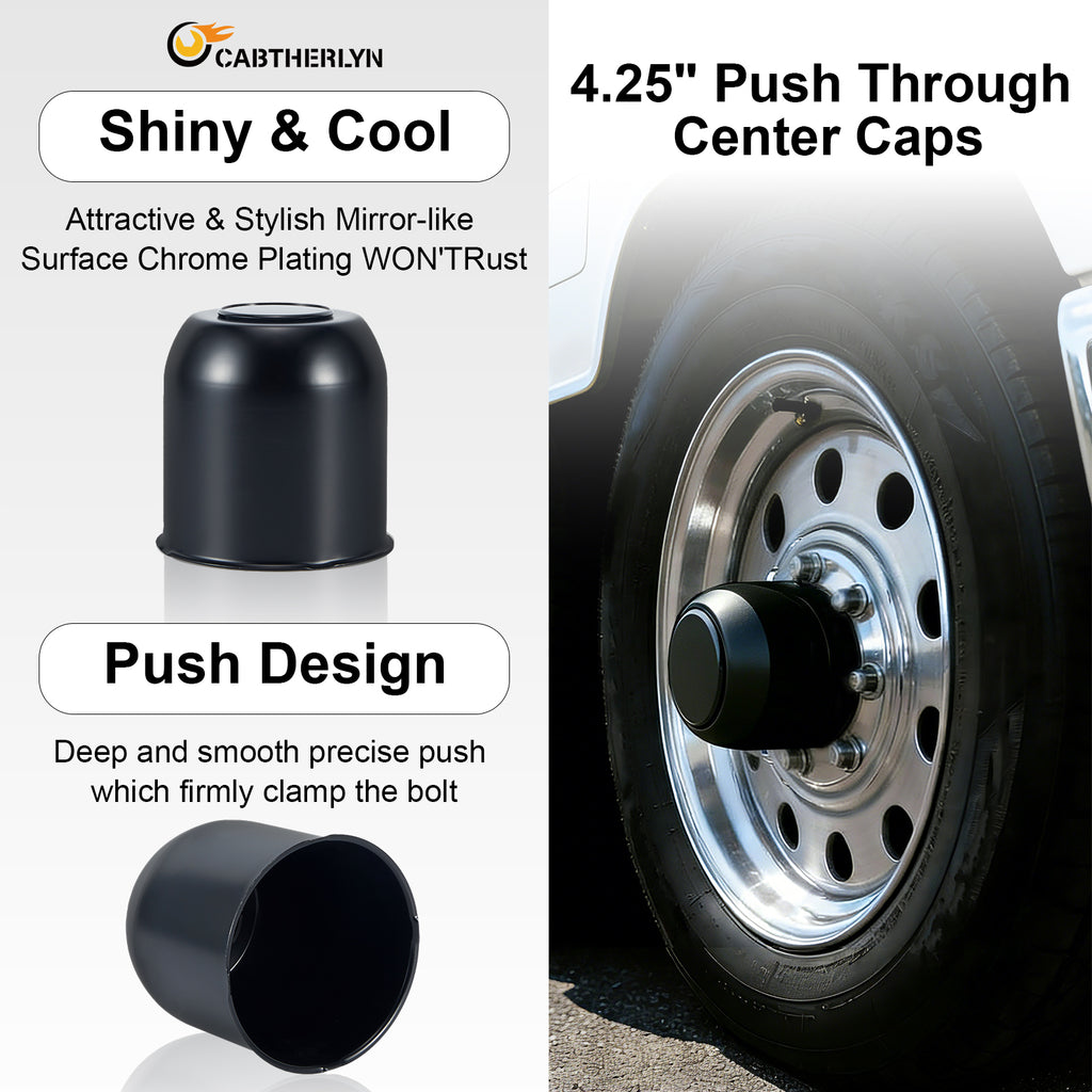 Lug Nut Cover – Dome Cylinder – 4.29" × 4.25" – Stainless / Black (LT8)