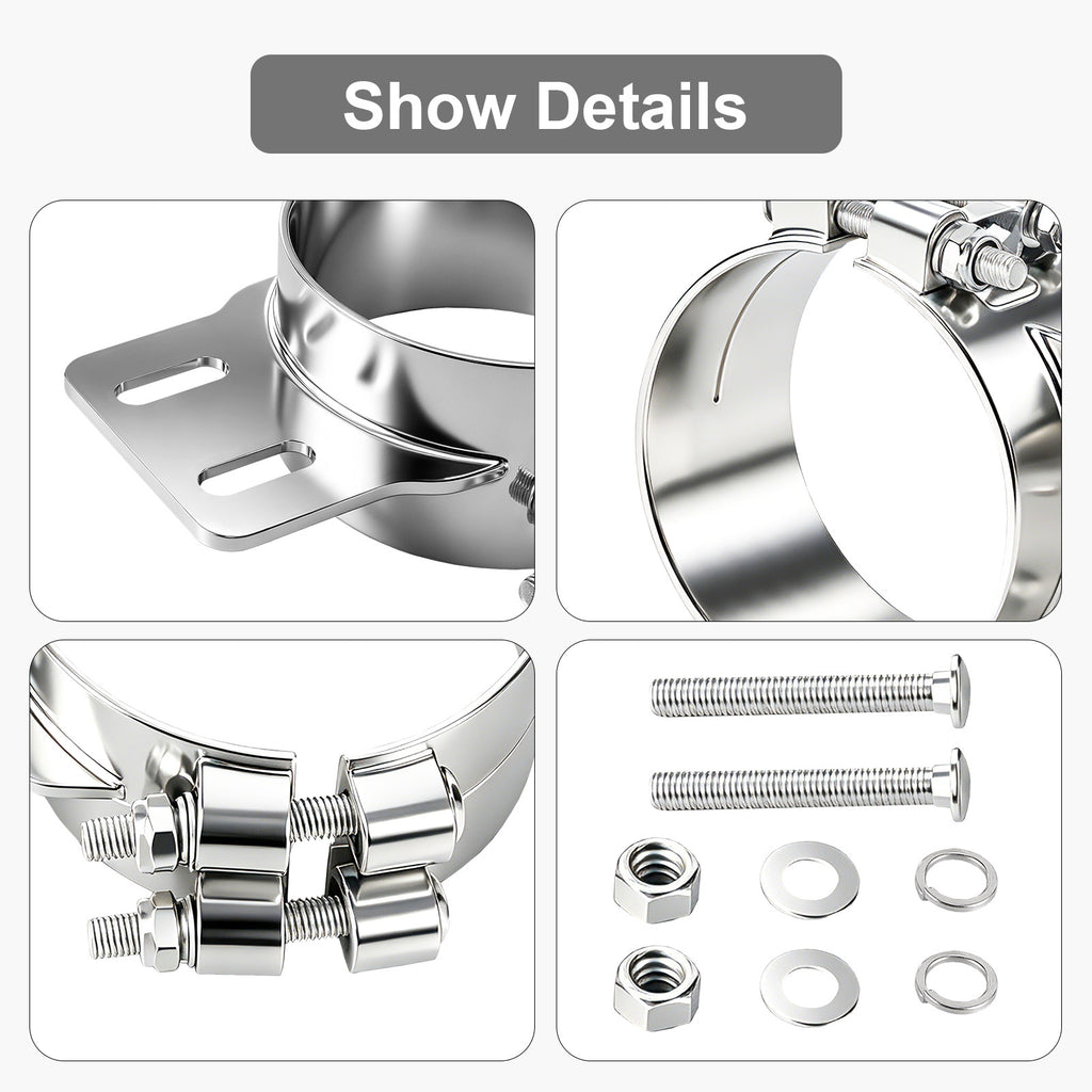 Chrome Exhaust Stack Clamp – 5" – With Mounting Bracket