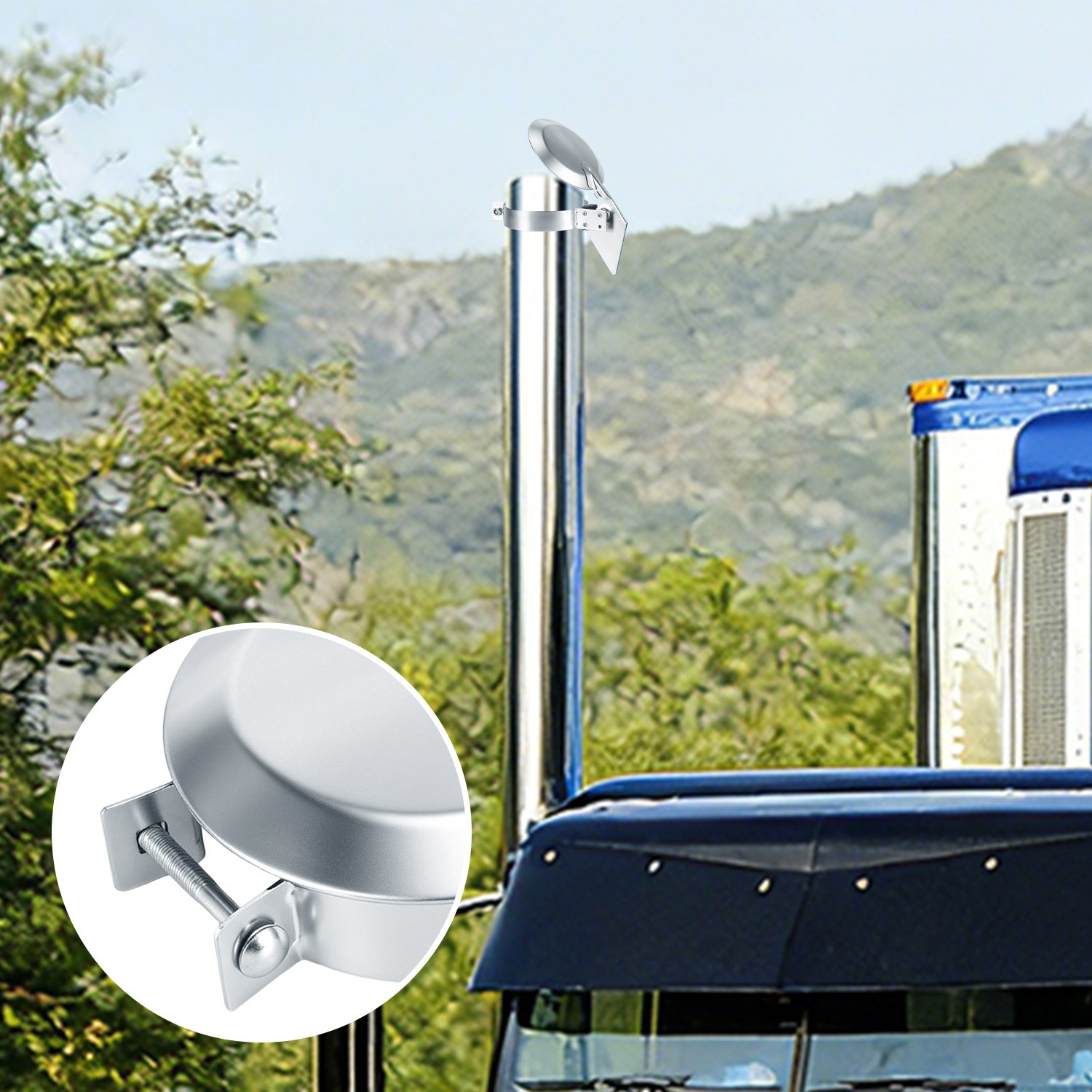 Chrome Exhaust Rain Cap – Spring-Hinge – 4", 5", 6" Diameters