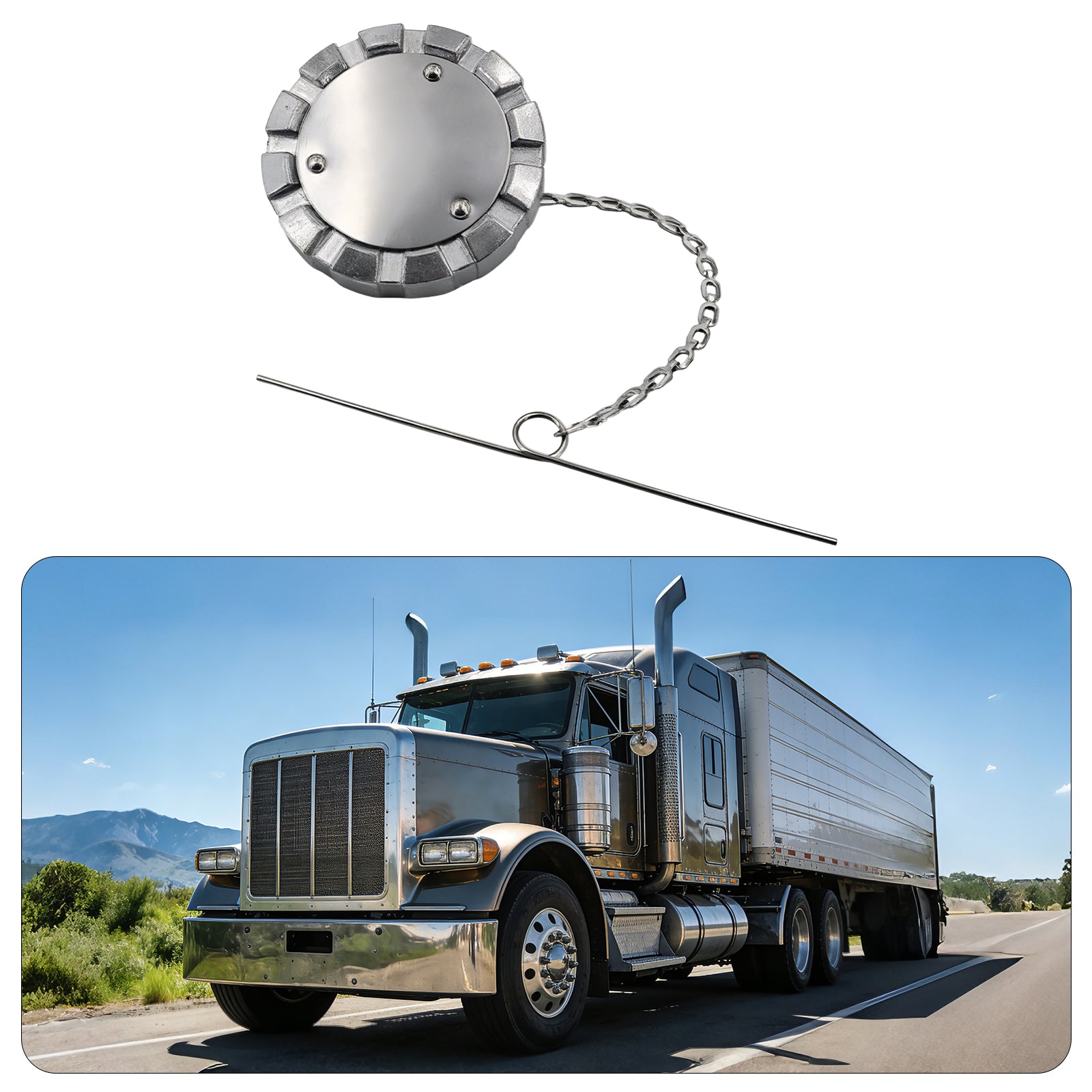 Fuel Tank Cap — Chrome Bolted-Center, Retainer Chain (PL-L11A)