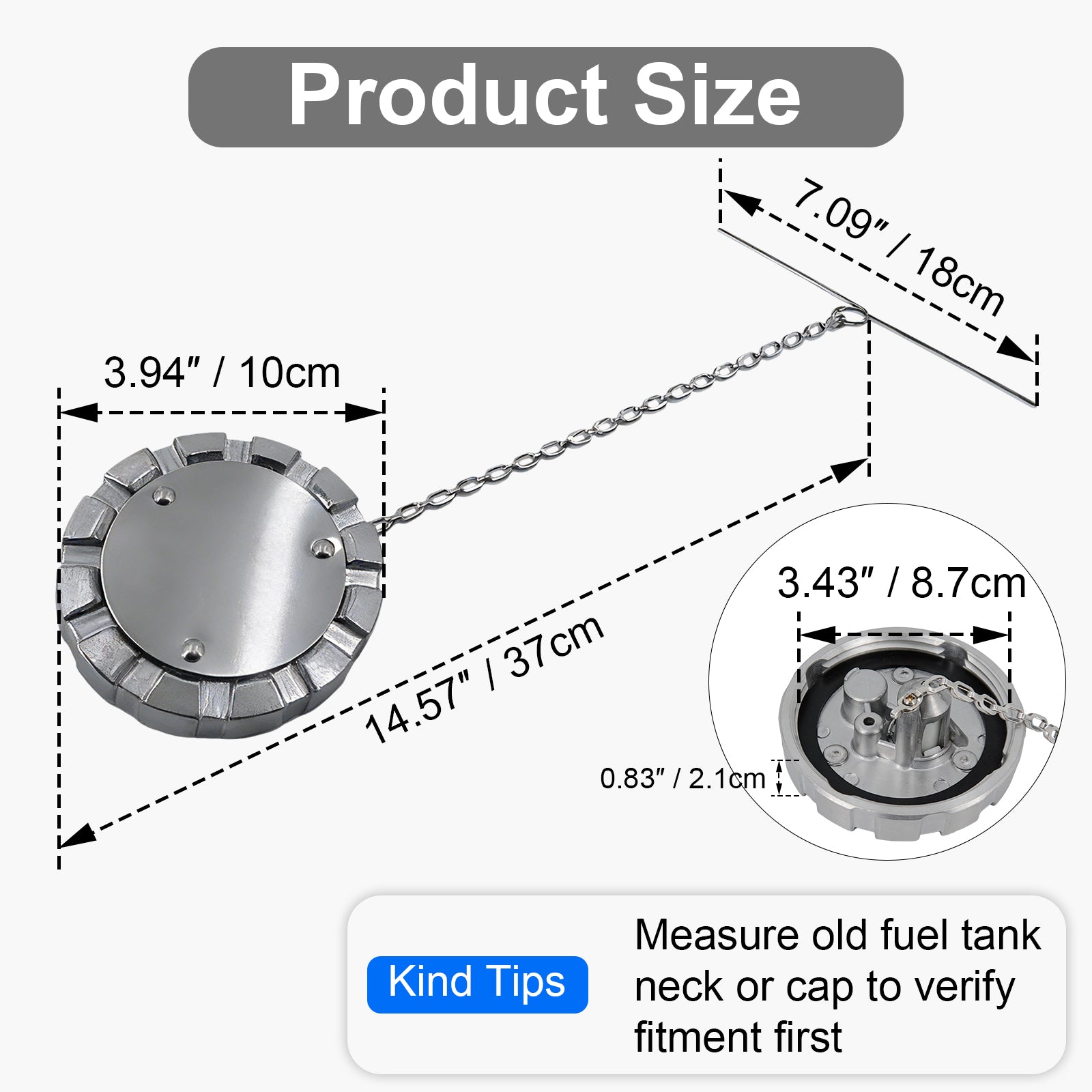 Fuel Tank Cap — Chrome Bolted-Center, Retainer Chain (PL-L11A)