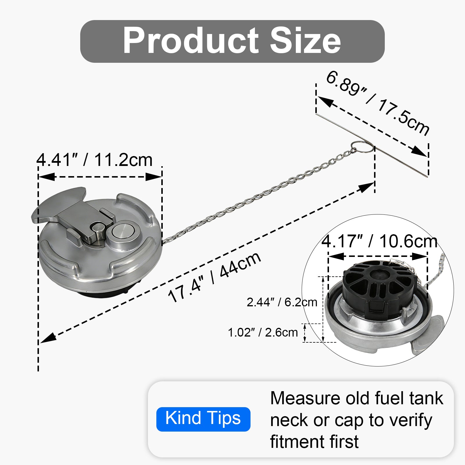 Fuel Tank Cap — Flip-Up Chrome with Chain (PL-L5A)