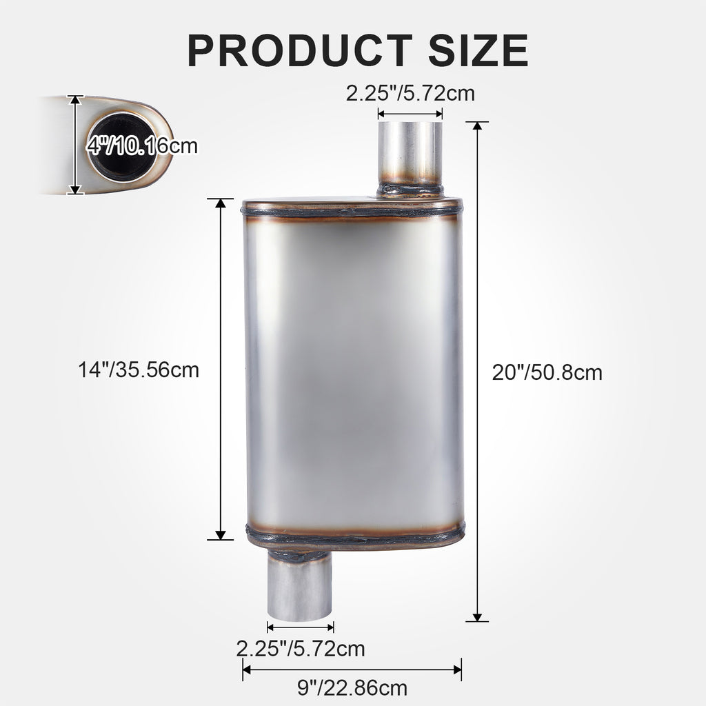 Chambered Muffler – Offset-In / Offset-Out (Diagonal Corners) – 2.25", 2.5", 3" (C Series)