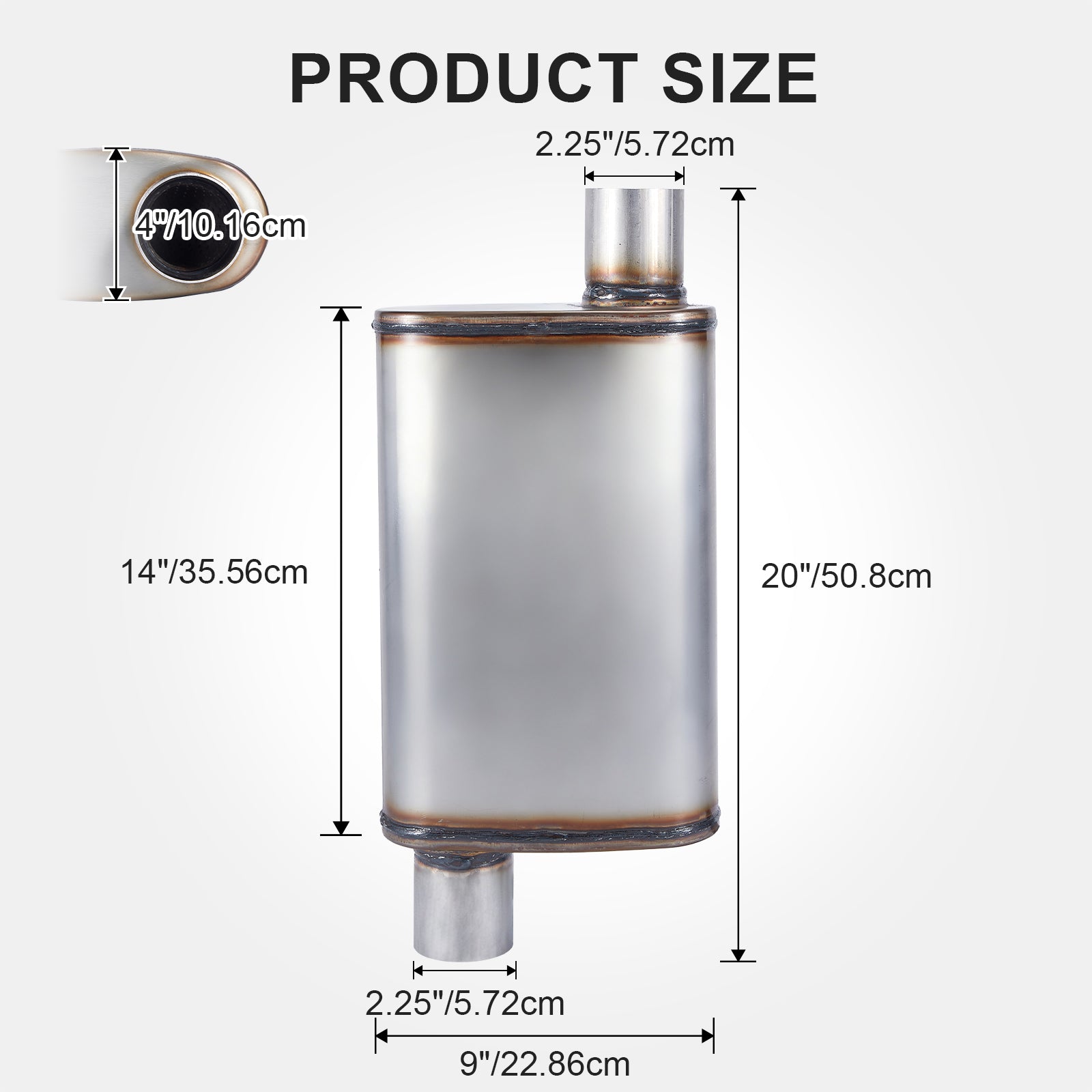 Chambered Muffler – Offset-In / Offset-Out (Diagonal Corners) – 2.25", 2.5", 3" (C Series)