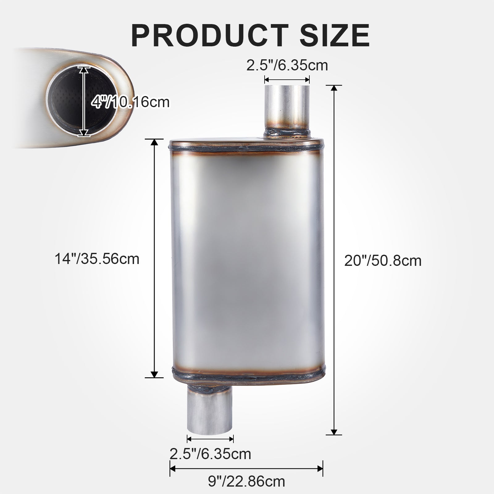 Chambered Muffler – Offset-In / Offset-Out (Diagonal Corners) – 2.25", 2.5", 3" (C Series)