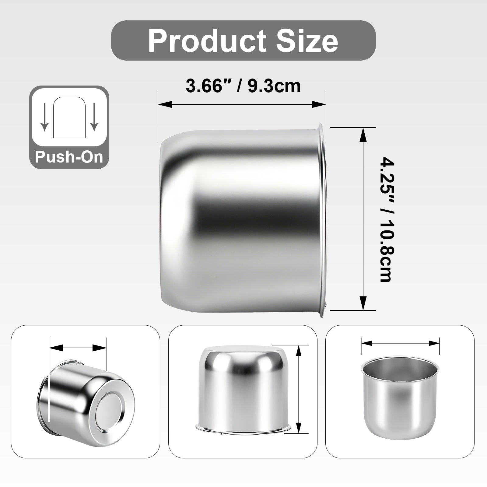 Lug Nut Cover – Dome Cylinder – 3.66" × 4.25" – Stainless / Black (LT4)