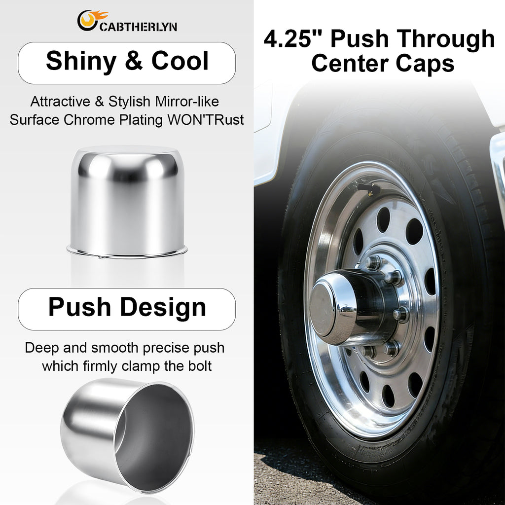 Lug Nut Cover – Dome Cylinder – 3.66" × 4.25" – Stainless / Black (LT4)