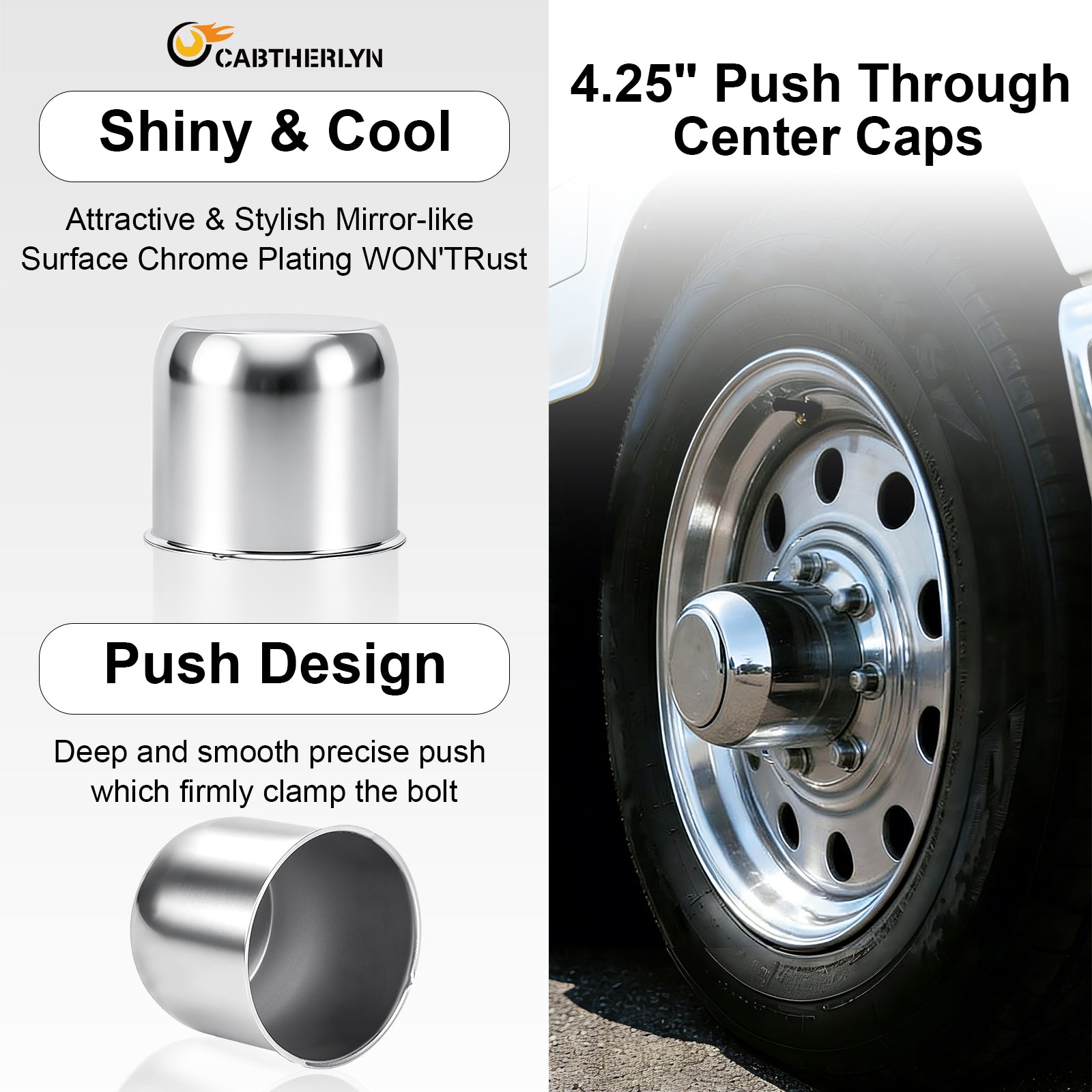 Lug Nut Cover – Dome Cylinder – 3.66" × 4.25" – Stainless / Black (LT4)