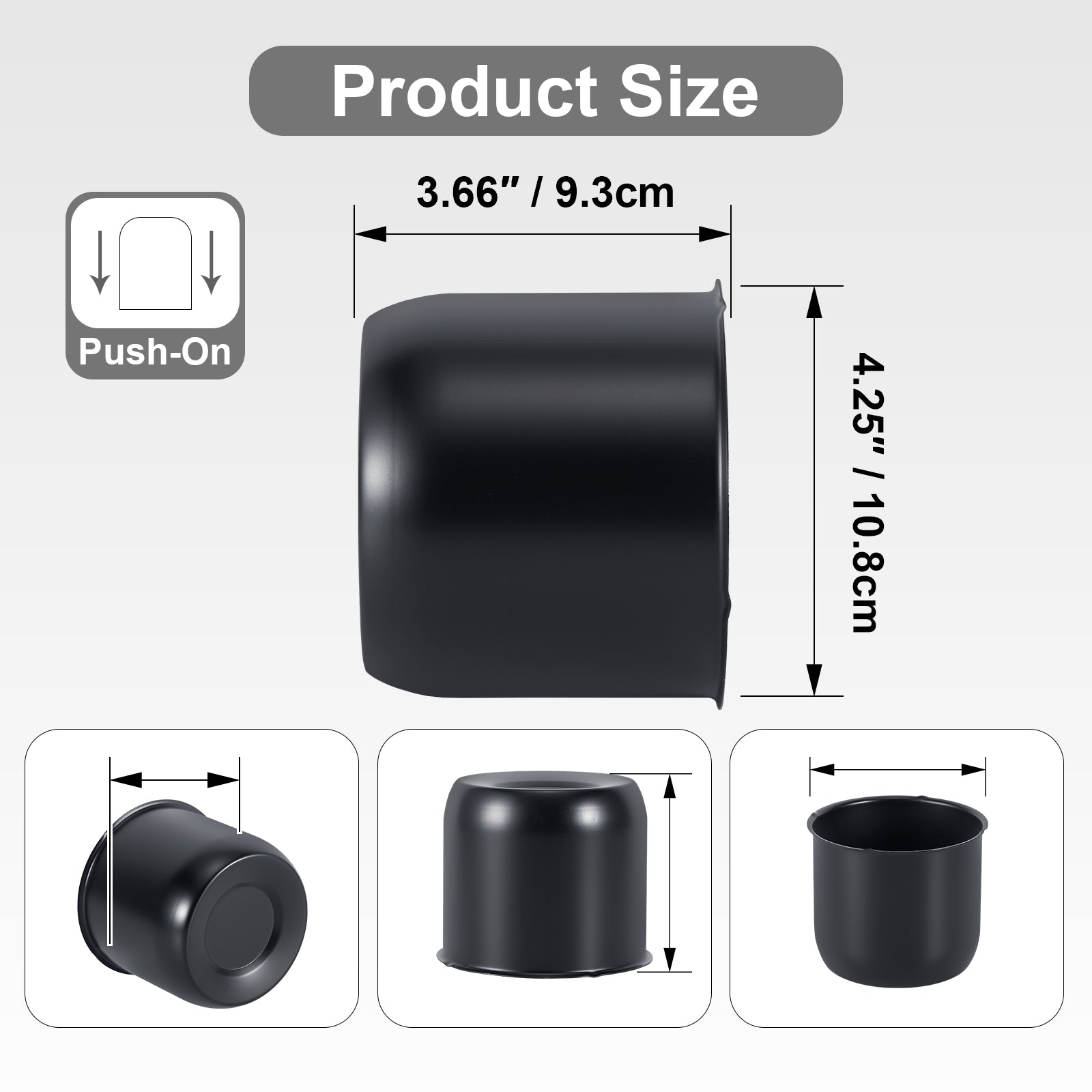 Lug Nut Cover – Dome Cylinder – 3.66" × 4.25" – Stainless / Black (LT4)