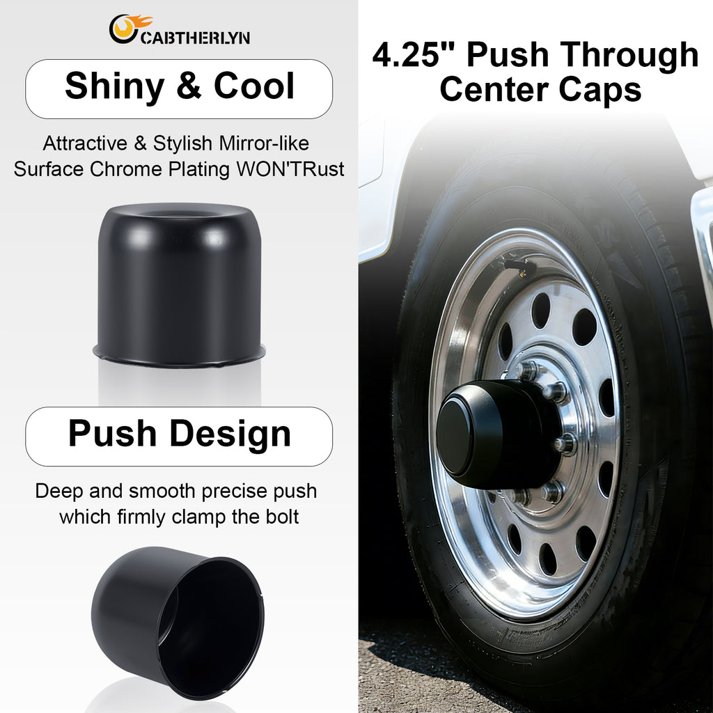 Lug Nut Cover – Dome Cylinder – 3.66" × 4.25" – Stainless / Black (LT4)