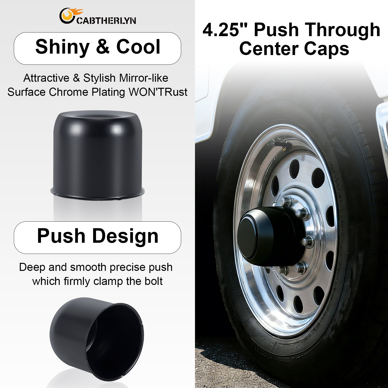 Lug Nut Cover – Dome Cylinder – 3.66" × 4.25" – Stainless / Black (LT4)