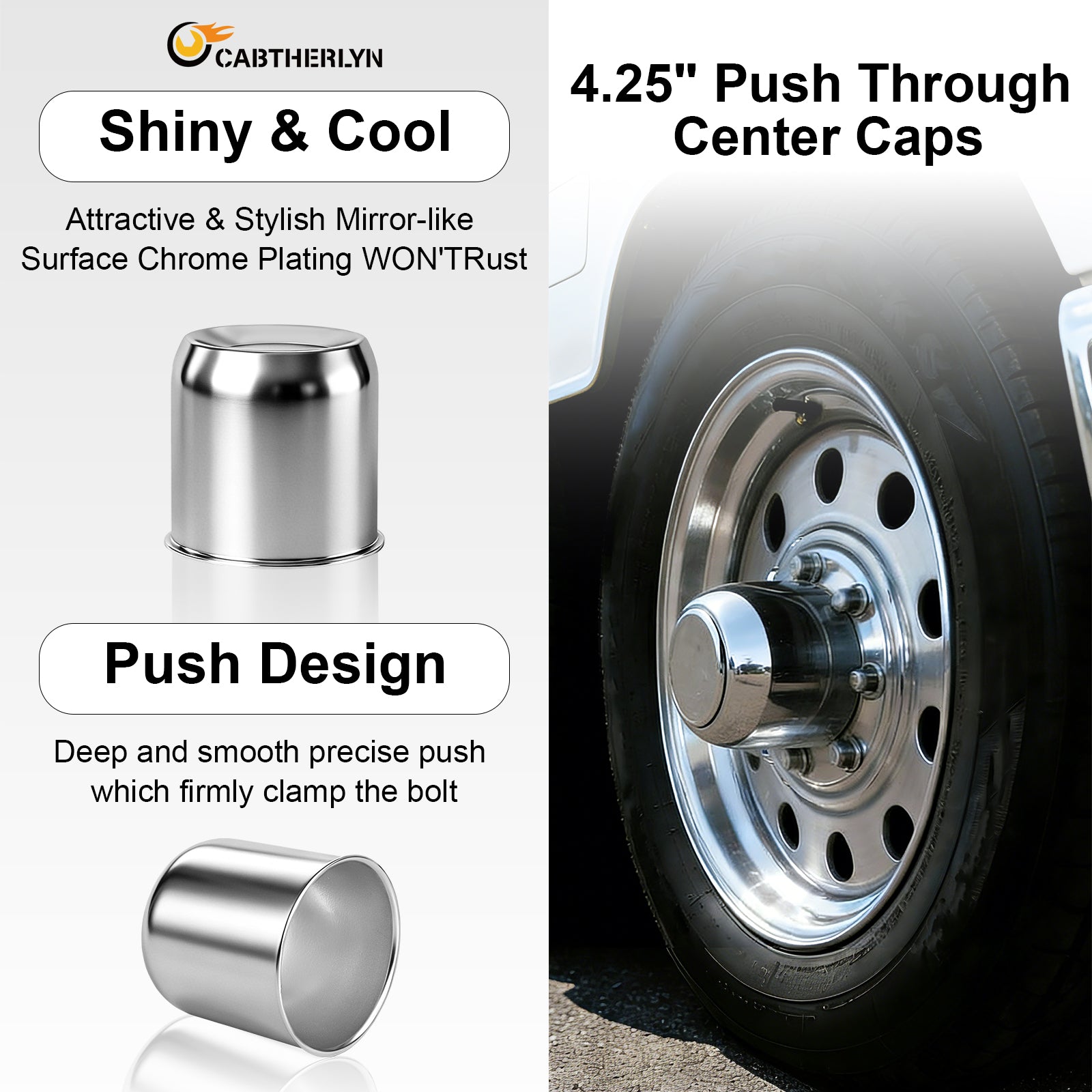 Chrome Lug Nut Cover – Cylindrical Dome – 4.33" × 4.25" (LT10)