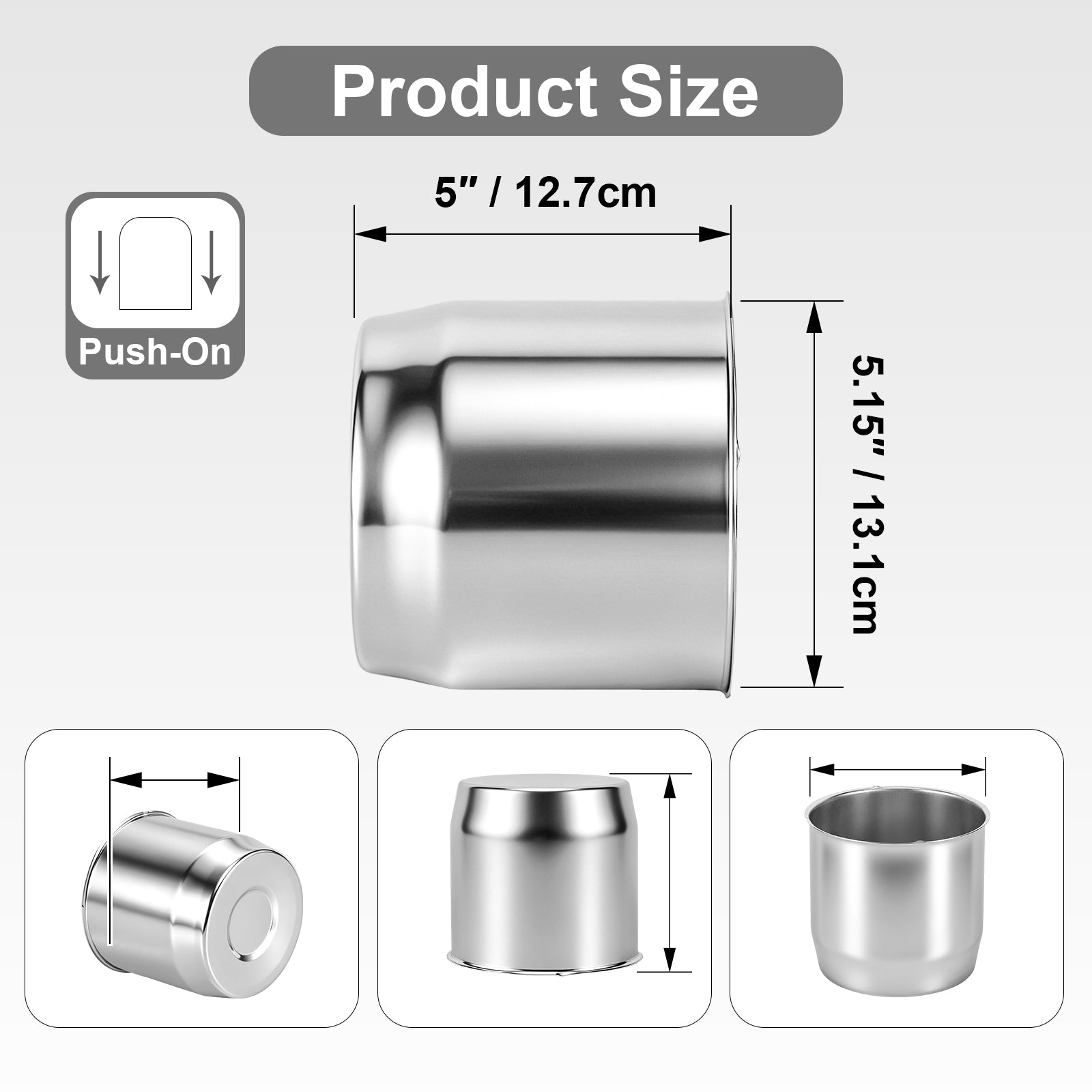Chrome Lug Nut Cover – Large Dome Cylinder – 5" × 5.15" (LT6)