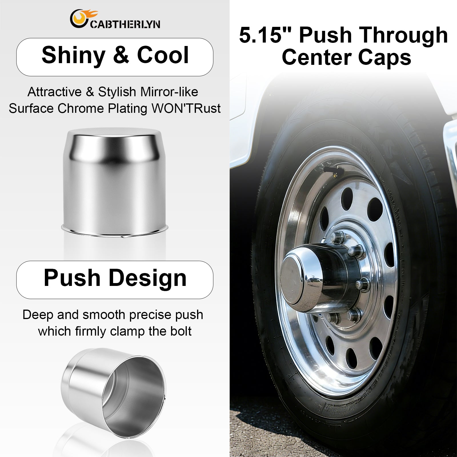 Chrome Lug Nut Cover – Large Dome Cylinder – 5" × 5.15" (LT6)