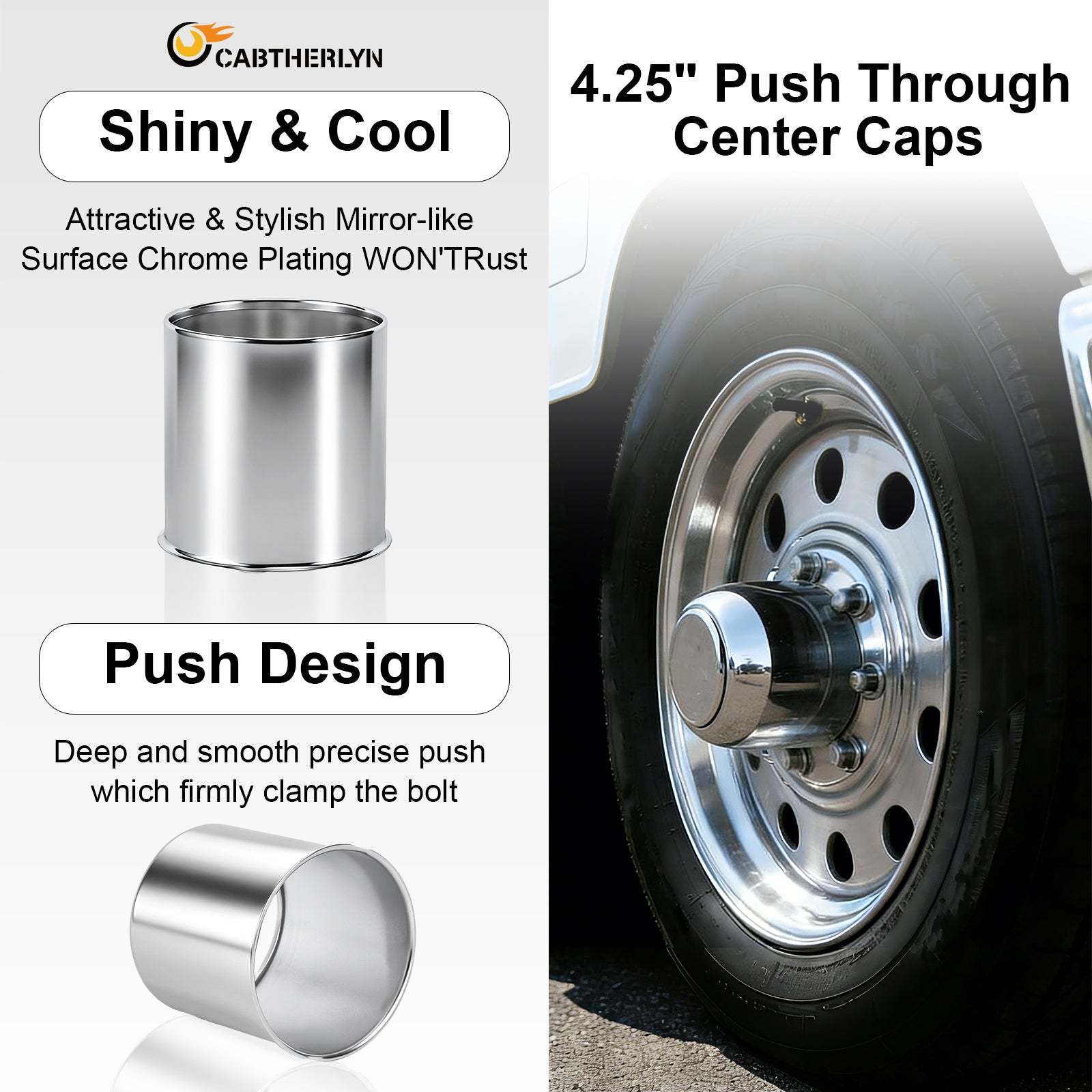 Chrome Lug Nut Cover – Rounded-Top Cylinder – 4.33" × 4.25" (LT2)