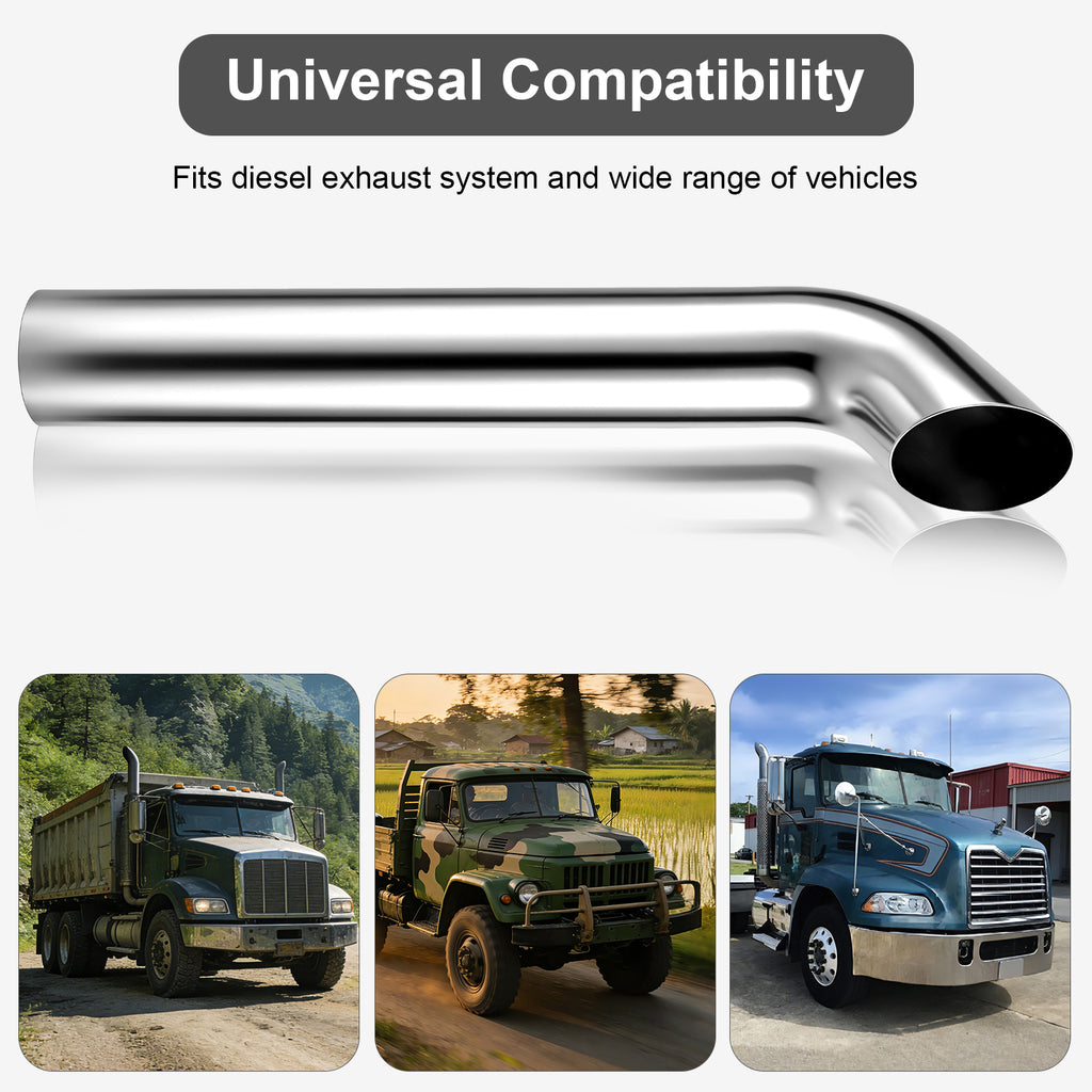 Chrome Curved Exhaust Stack – 5" Diameter – 18", 24", 36", 48", 60" Lengths – Truck Smokestack