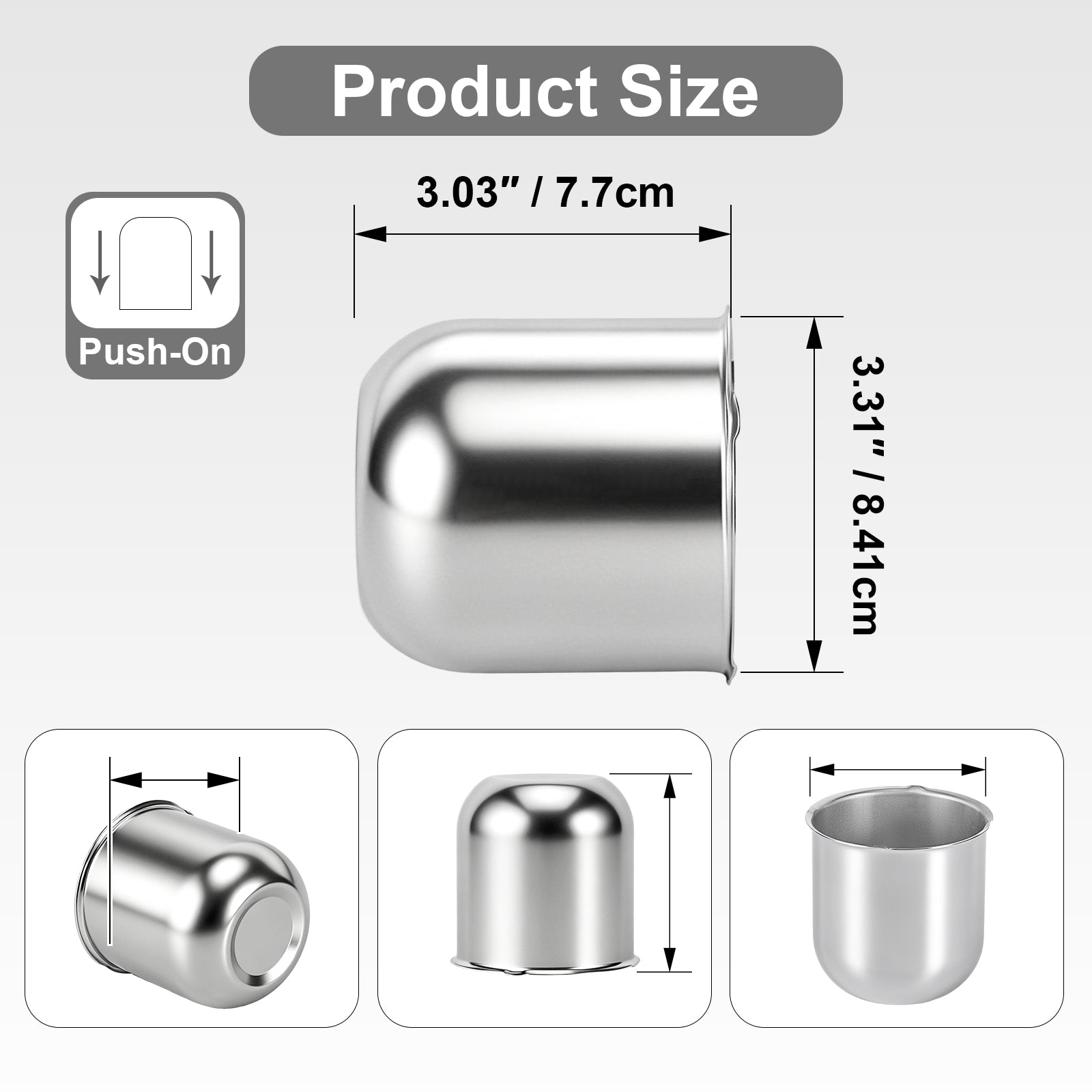 Chrome Lug Nut Cover – Small Tapered Dome – 3.03" × 3.31" (LT1)