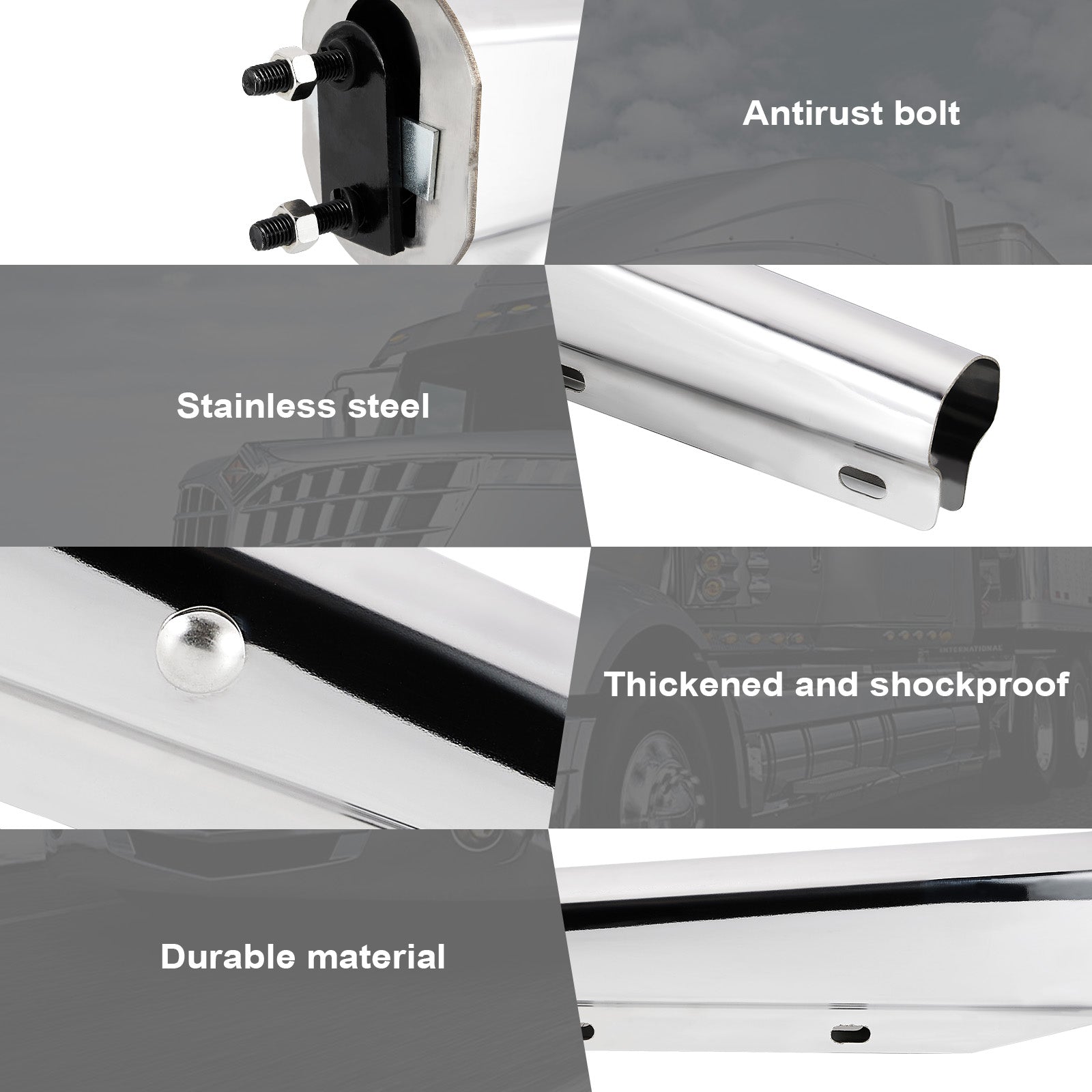 Polished Stainless Mud Flap Hanger – 30" Straight Tapered, MF06 Rev