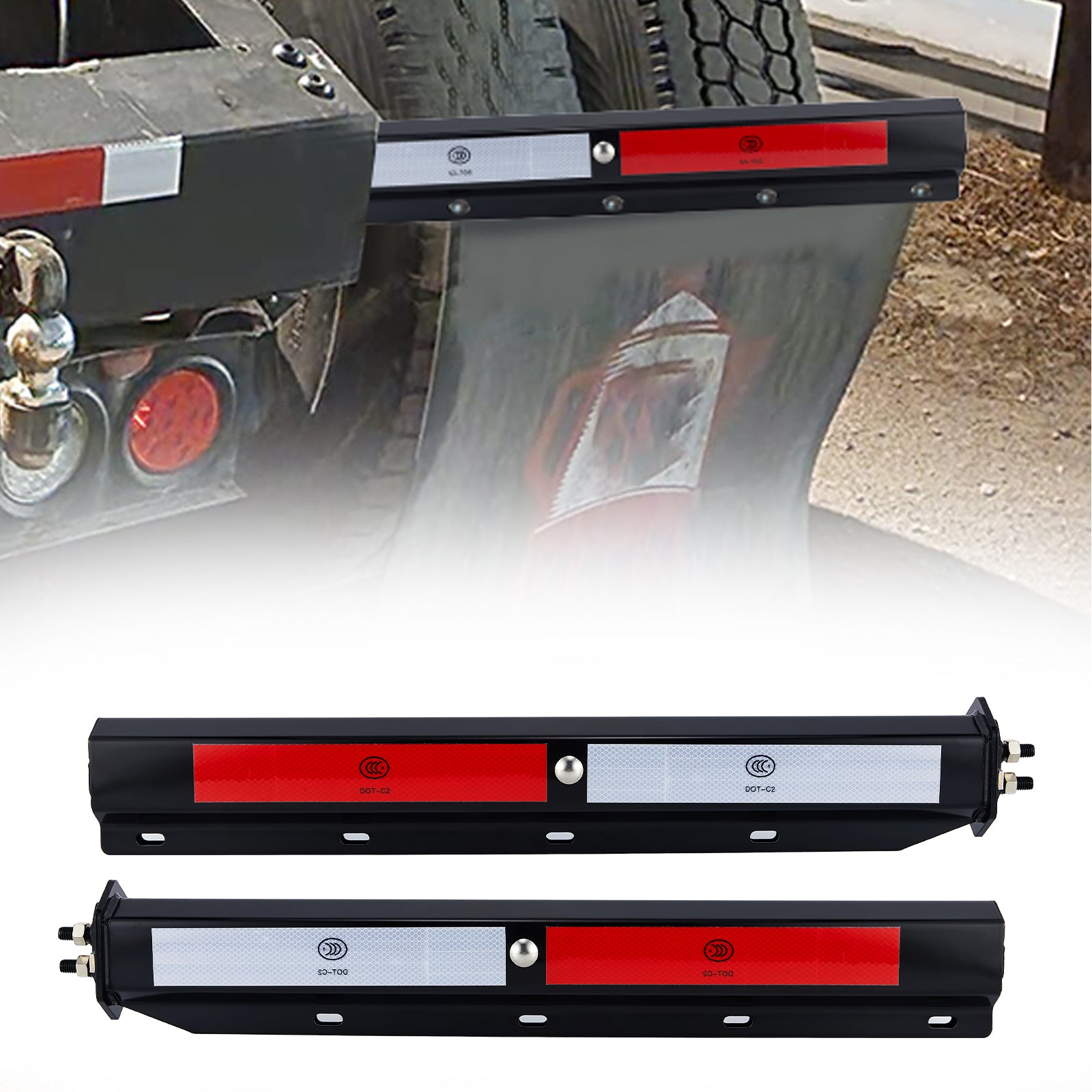 Black Mud Flap Hanger – 30" Straight Rectangular Bar with DOT-C2 Reflective Tape (655BK)
