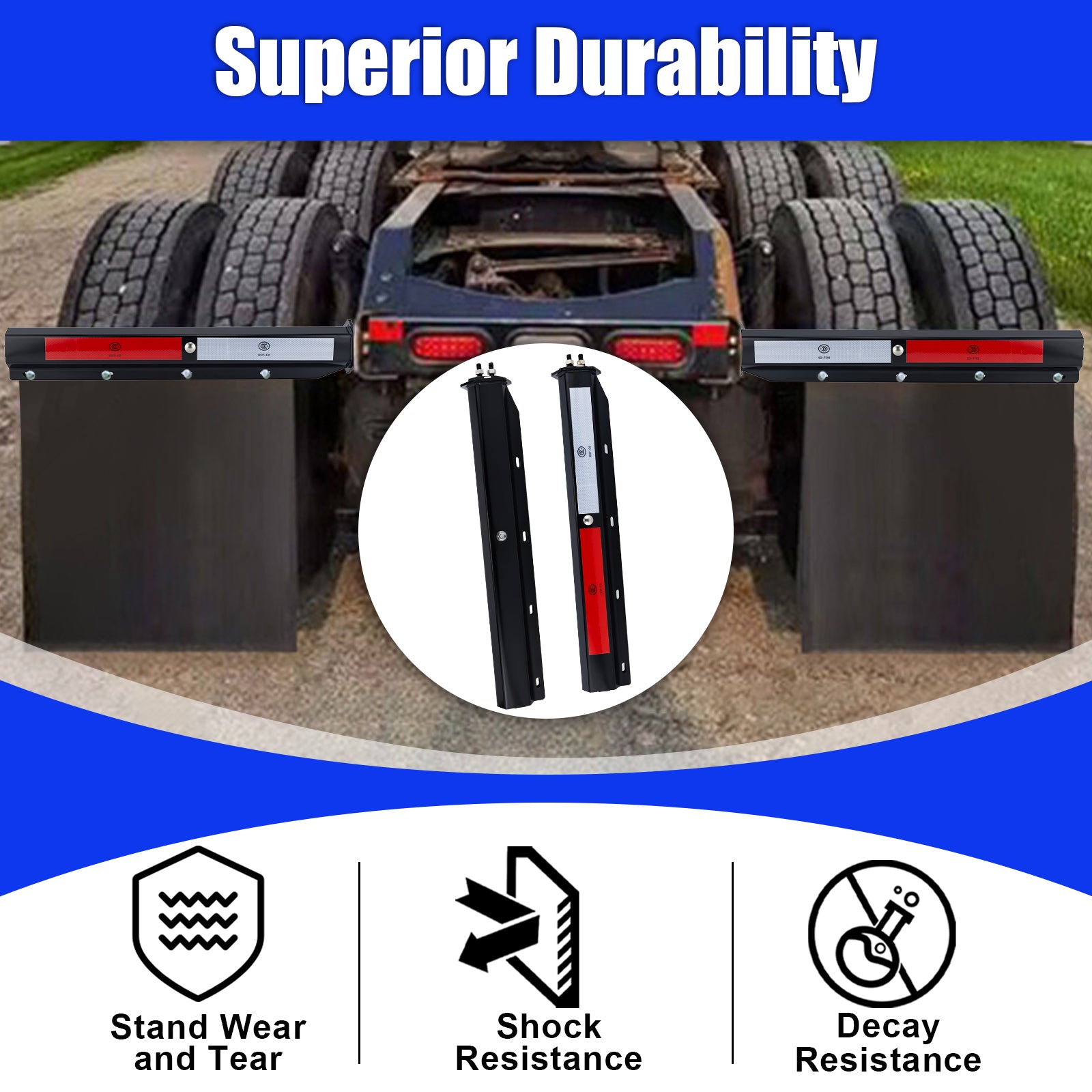 Black Mud Flap Hanger – 30" Straight Rectangular Bar with DOT-C2 Reflective Tape (655BK)