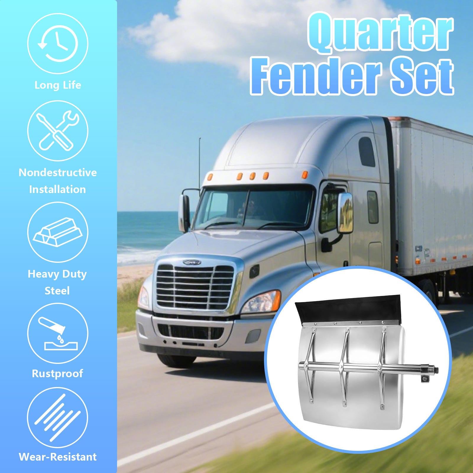 Polished Stainless 24" Quarter Fender – X-Lattice Reinforcement (7001)